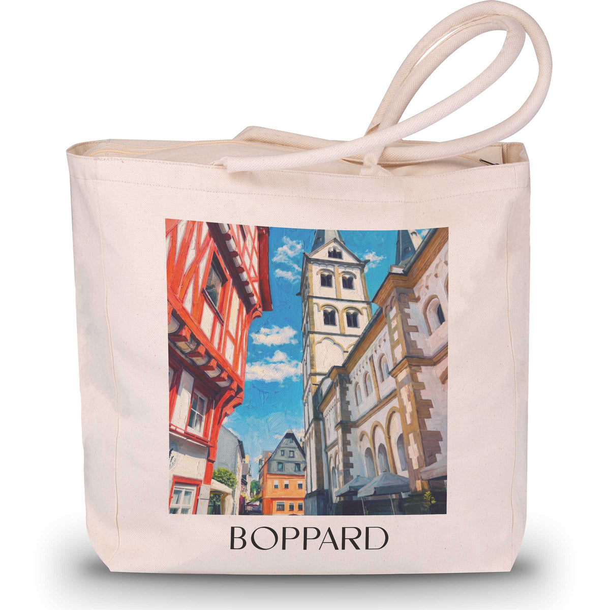 Boppard Shopping Tasche - Mittelrheintal - Deutschland Tote Bag - Einkaufstasche im Ölgemälde Stil - favplace