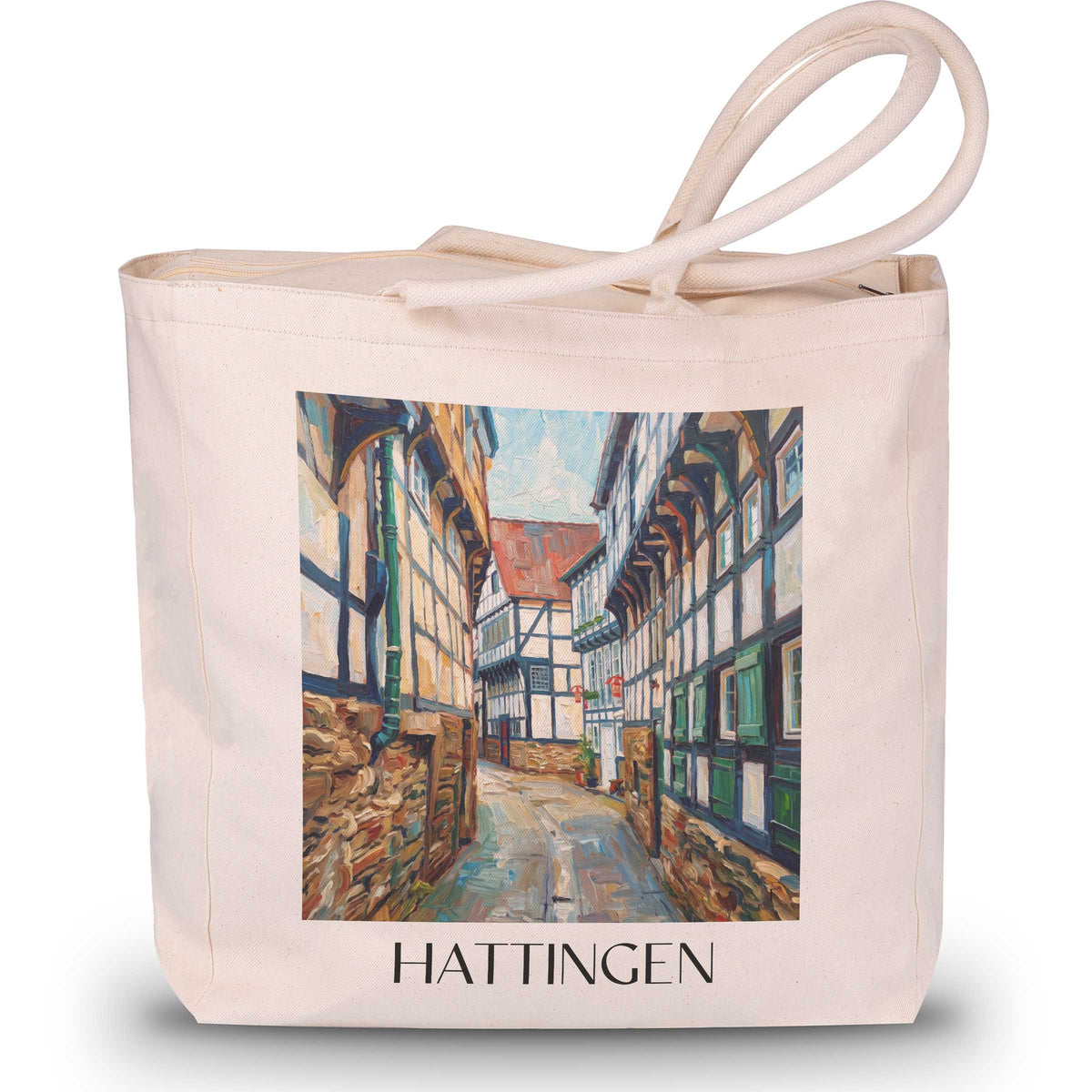 Hattingen Shopping Tasche - Ruhrgebiet - Deutschland Tote Bag - Einkaufstasche im Ölgemälde Stil - favplace