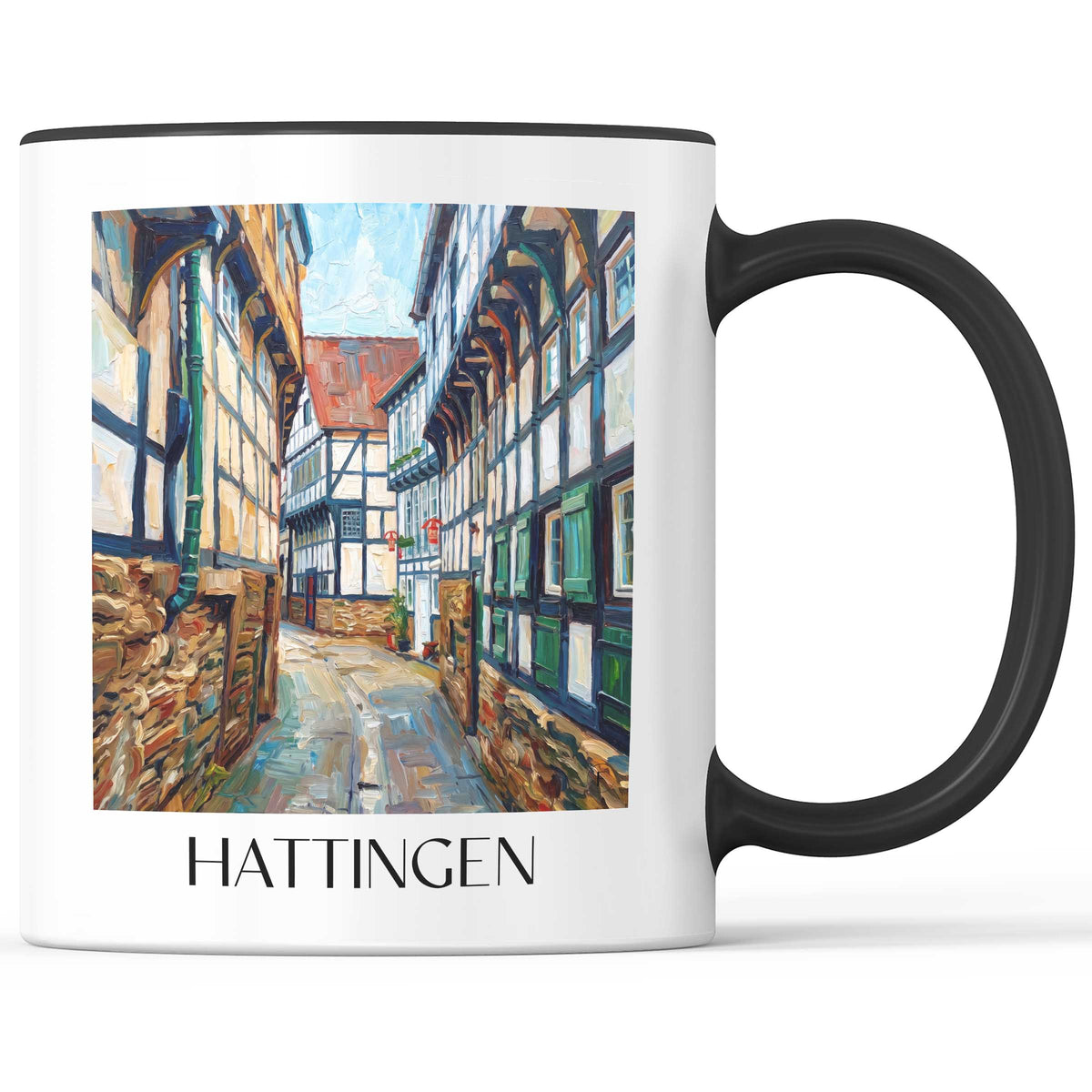 Hattingen Kaffeebecher - Ruhrgebiet - Deutschland Becher - Kaffeetasse im Ölgemälde Stil