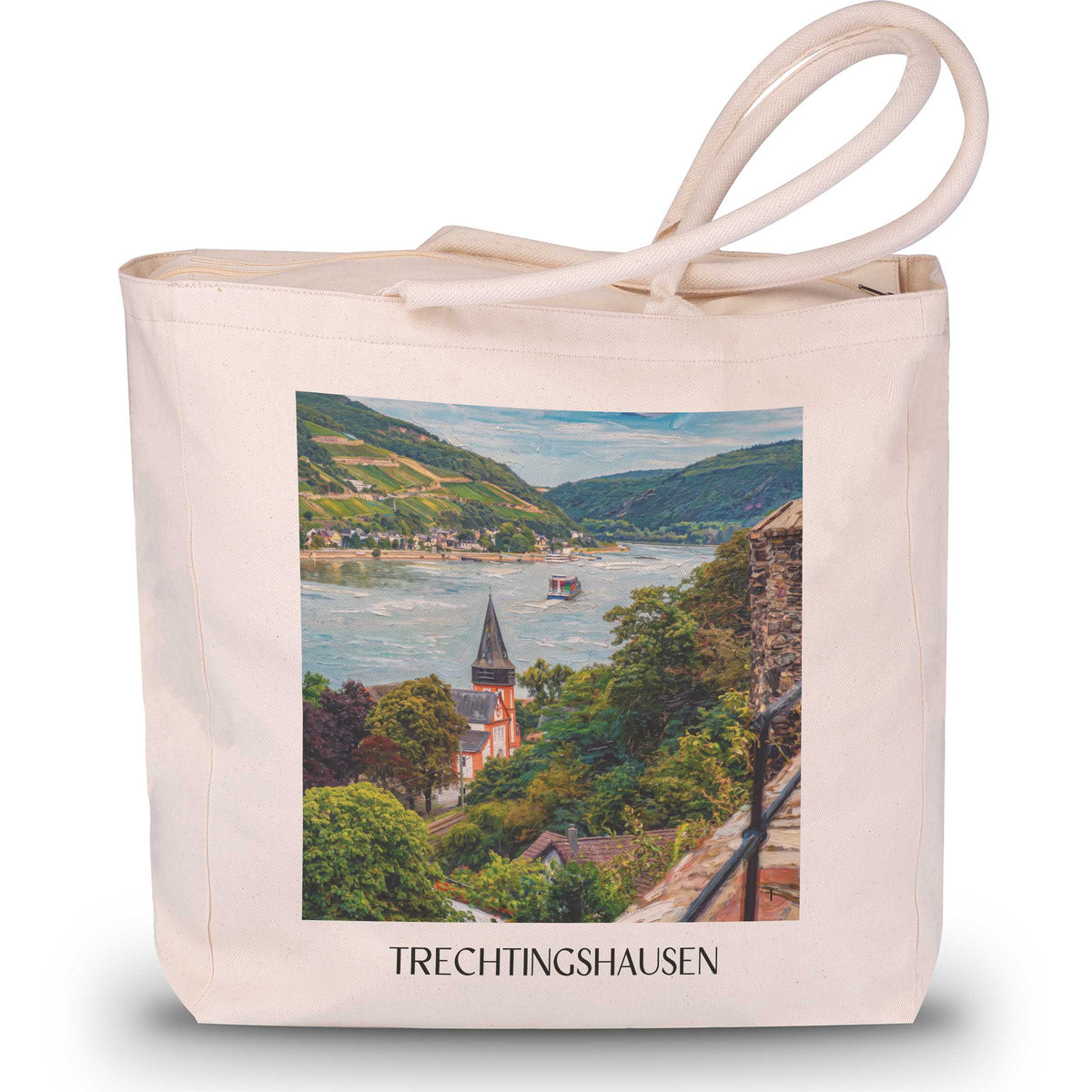 Trechtingshausen Shopping Tasche - Mittelrheintal - Deutschland Tote Bag - Einkaufstasche im Ölgemälde Stil - favplace