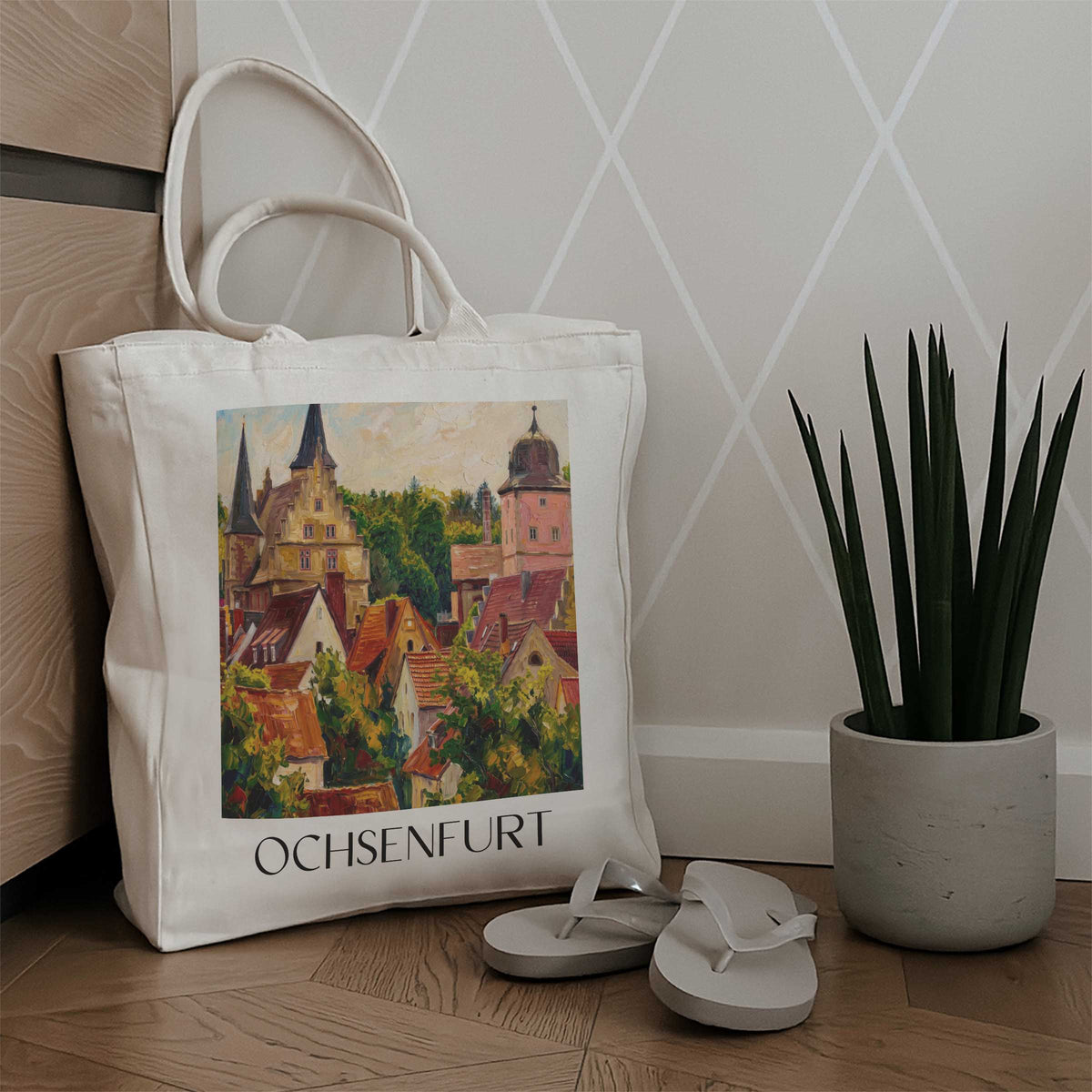 ochsenfurt-mainfranken-deutschland-einkaufstasche-oil-painting-oelgemaelde