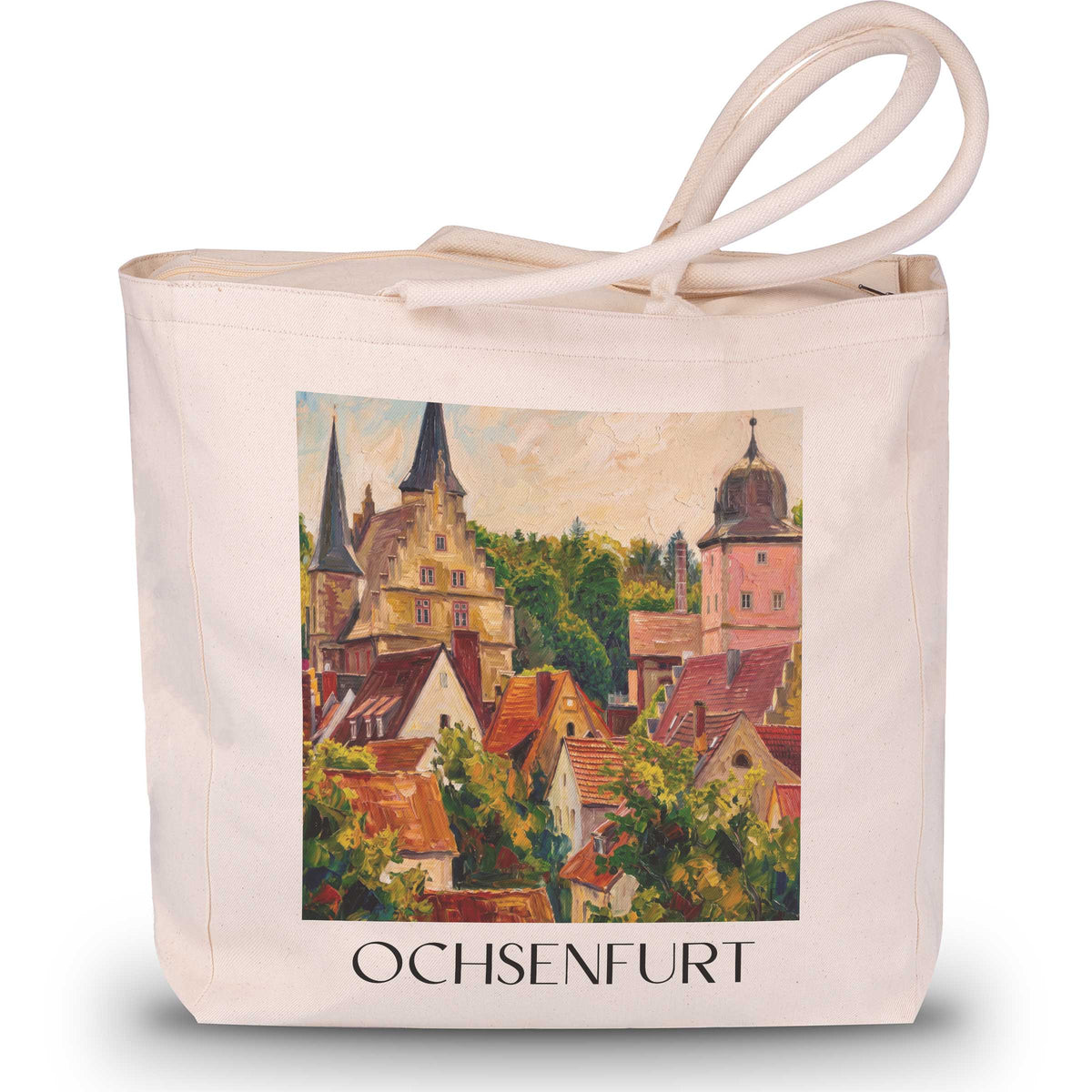 Ochsenfurt Shopping Tasche - Mainfranken - Deutschland Tote Bag - Einkaufstasche im Ölgemälde Stil - favplace