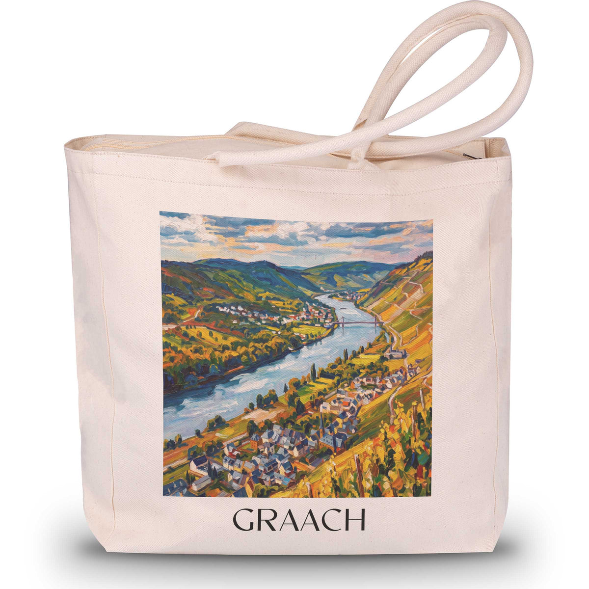 Graach Shopping Tasche - Moseltal - Deutschland Tote Bag - Einkaufstasche im Ölgemälde Stil - favplace