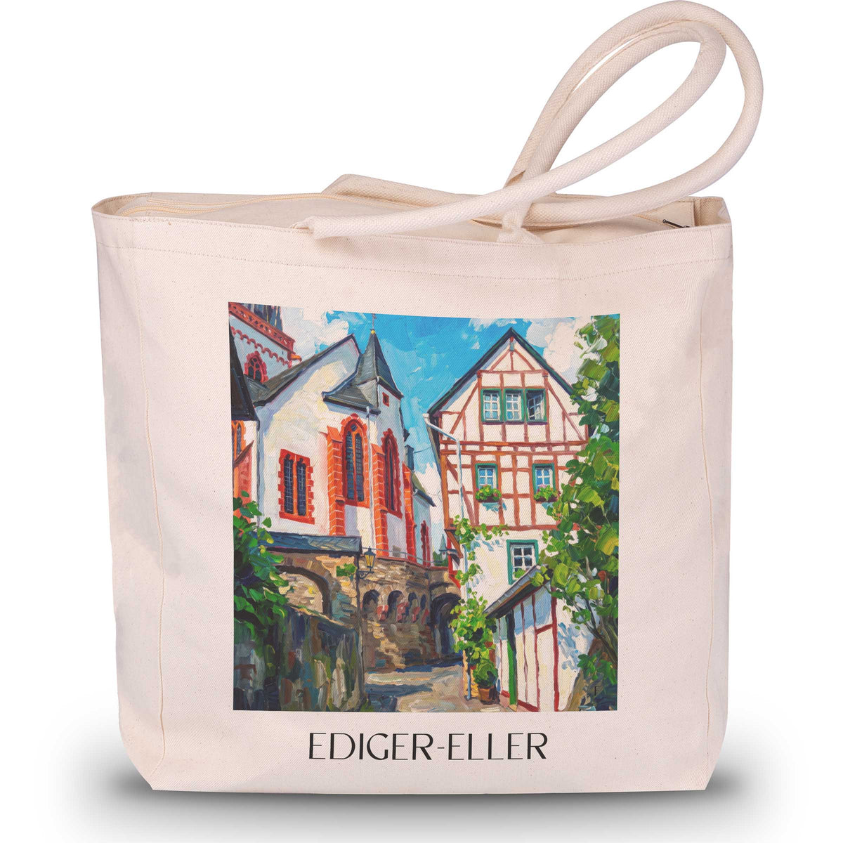 Ediger-Eller Shopping Tasche - Moseltal - Deutschland Tote Bag - Einkaufstasche im Ölgemälde Stil - favplace