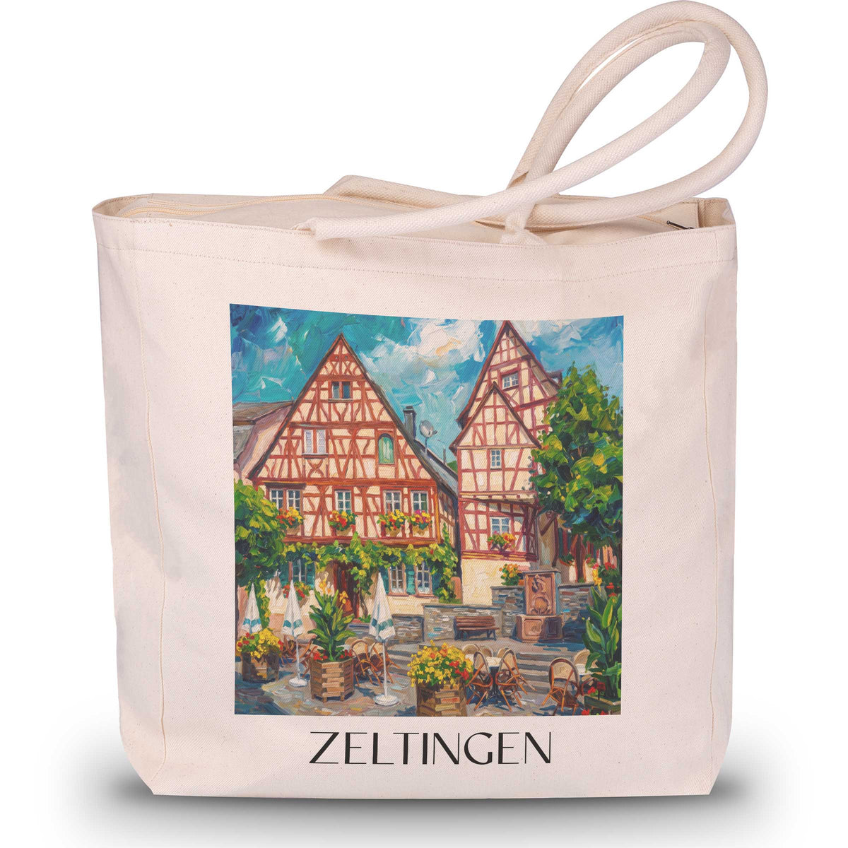 zeltingen-moseltal-deutschland-einkaufstasche-oil-painting-oelgemaelde