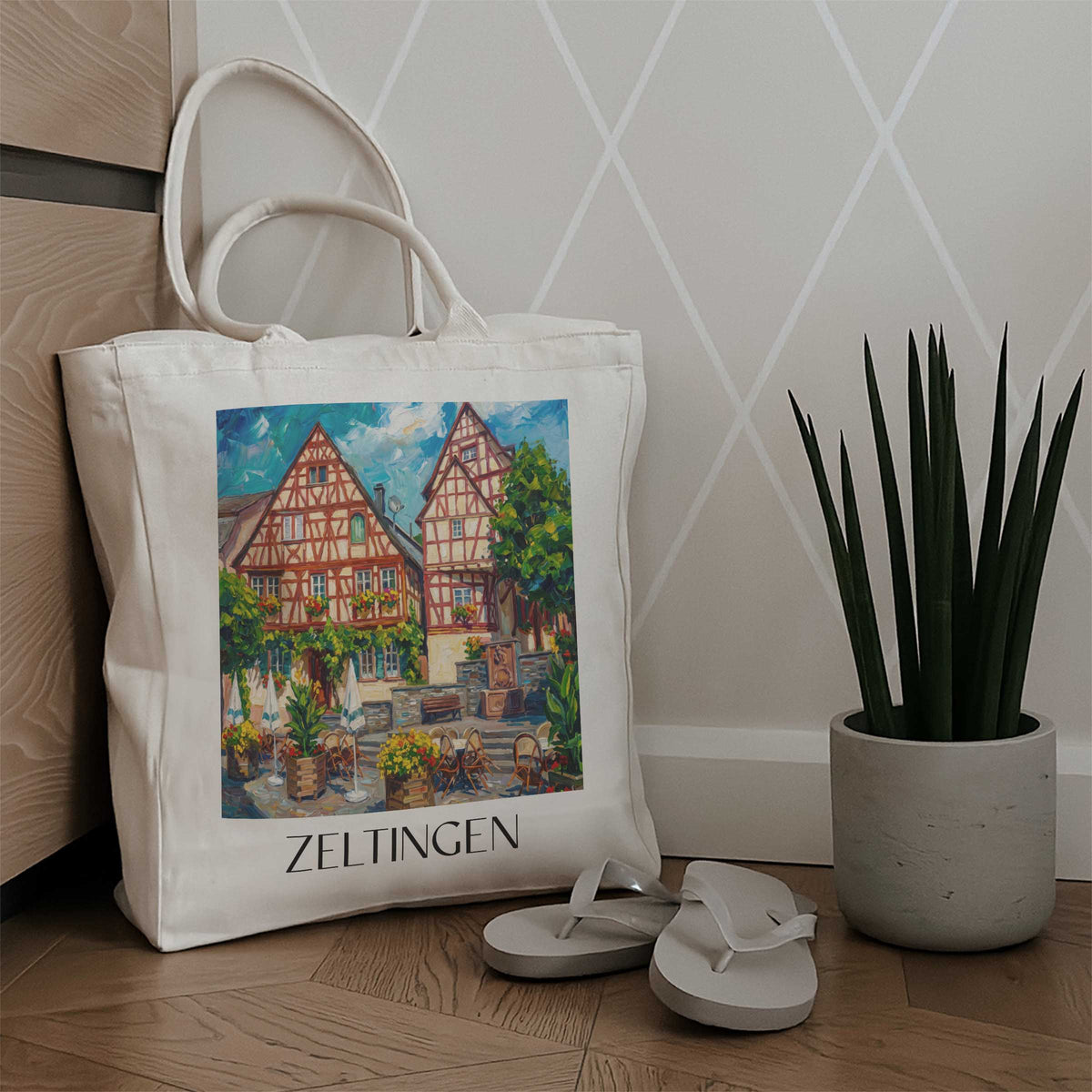 zeltingen-moseltal-deutschland-einkaufstasche-oil-painting-oelgemaelde