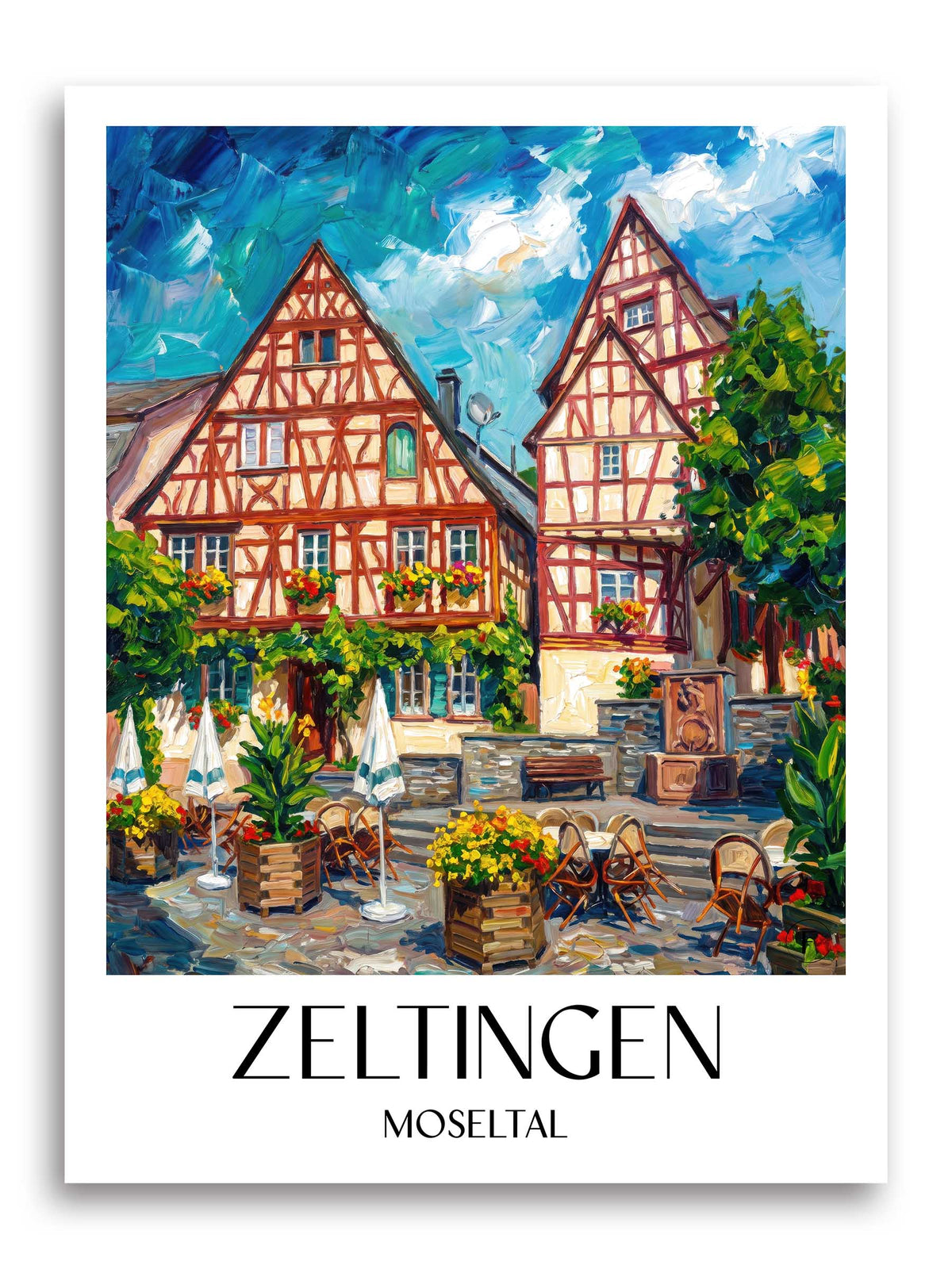 Zeltingen Poster - Moseltal - Deutschland Kunstdruck - Ölgemälde von A4 bis A1