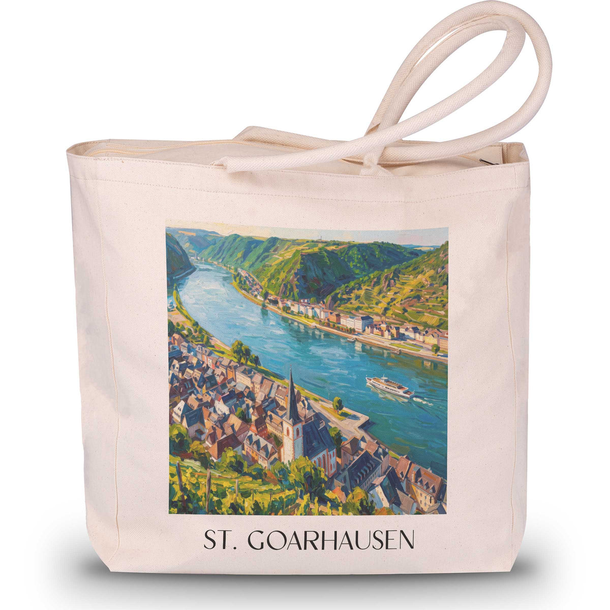 St. Goarhausen Shopping Tasche - Mittelrheintal - Deutschland Tote Bag - Einkaufstasche im Ölgemälde Stil - favplace