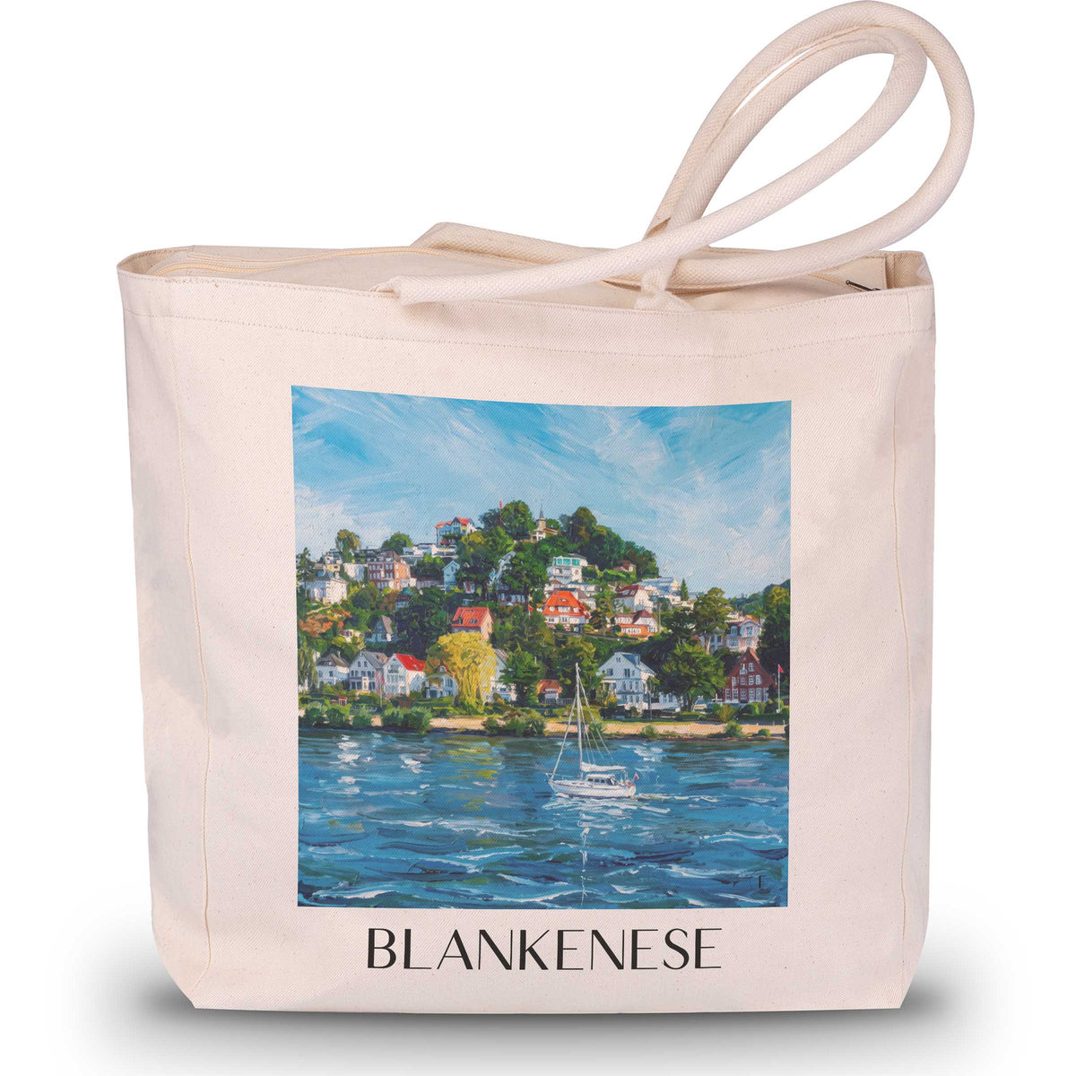 Blankenese Shopping Tasche - Hamburg - Deutschland Tote Bag - Einkaufstasche im Ölgemälde Stil - favplace