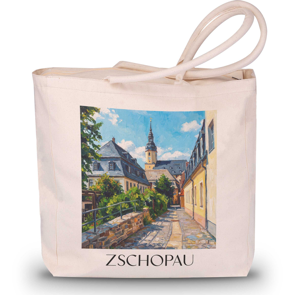 Zschopau Shopping Tasche - Erzgebirge - Deutschland Tote Bag - Einkaufstasche im Ölgemälde Stil - favplace