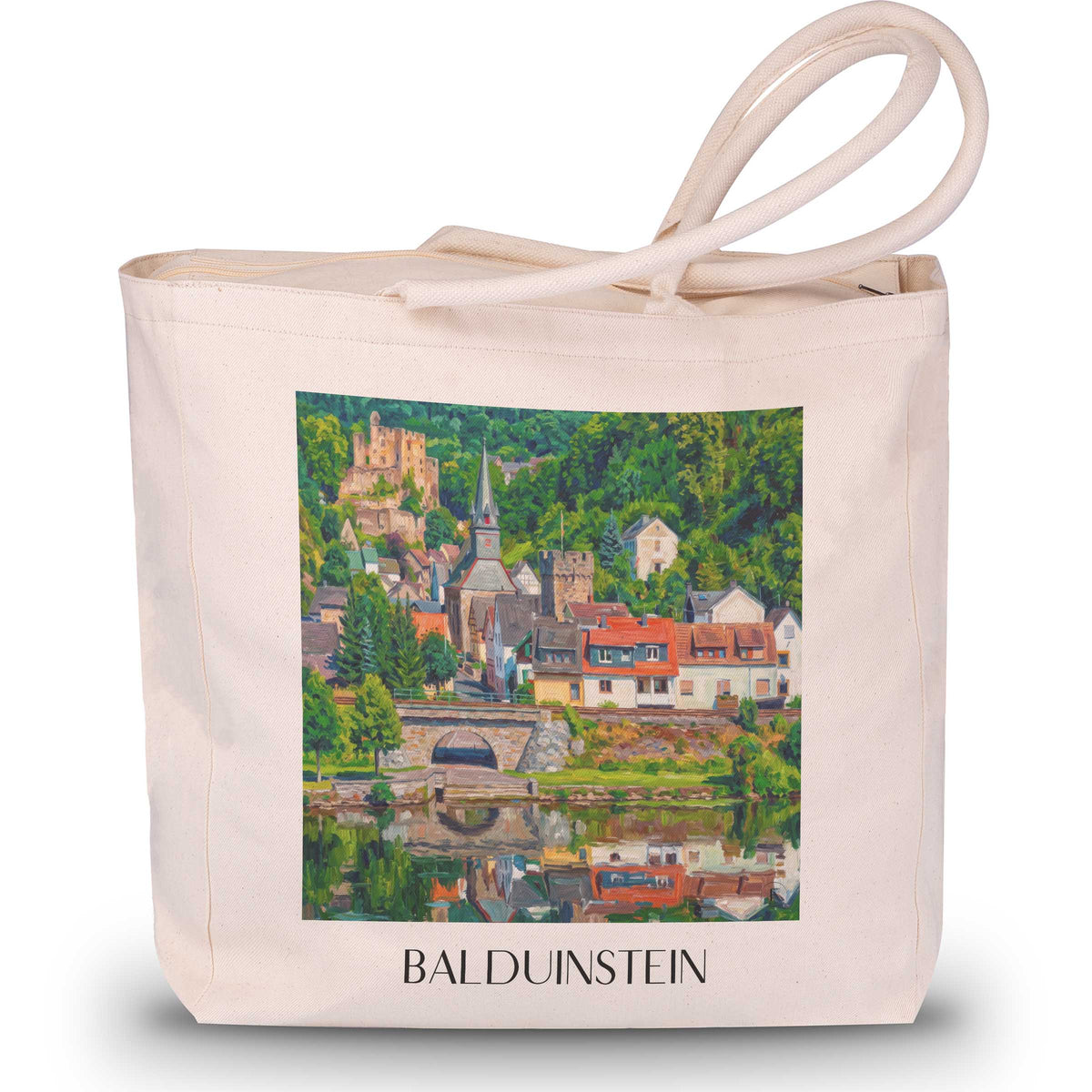 Balduinstein Shopping Tasche - Lahntal - Deutschland Tote Bag - Einkaufstasche im Ölgemälde Stil - favplace