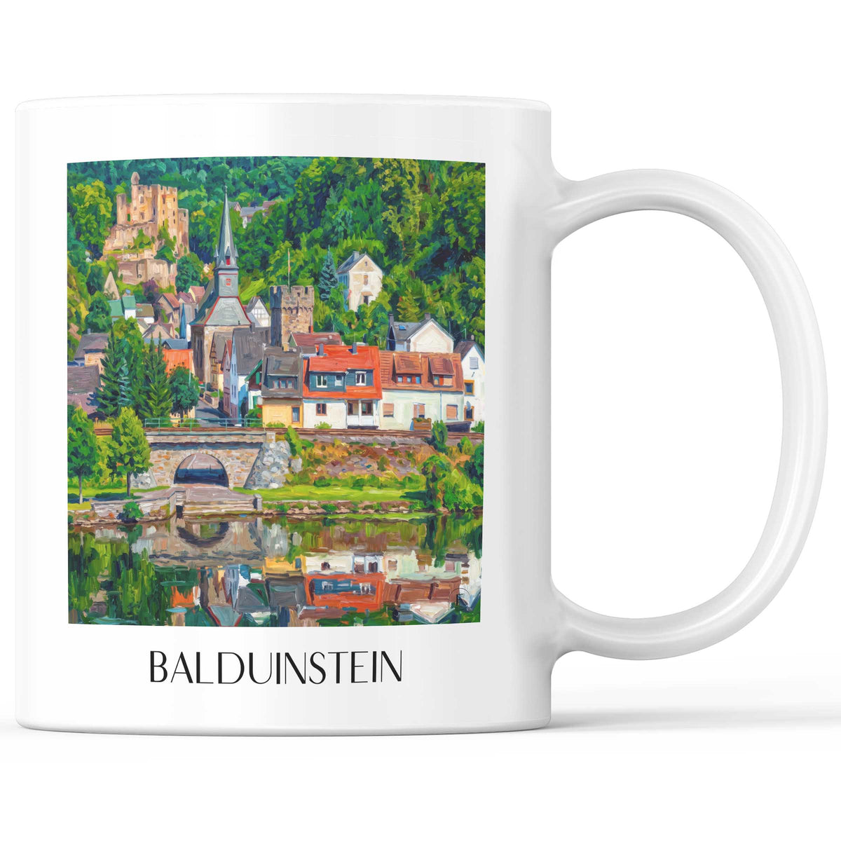 Balduinstein Kaffeebecher - Lahntal - Deutschland Becher - Kaffeetasse im Ölgemälde Stil