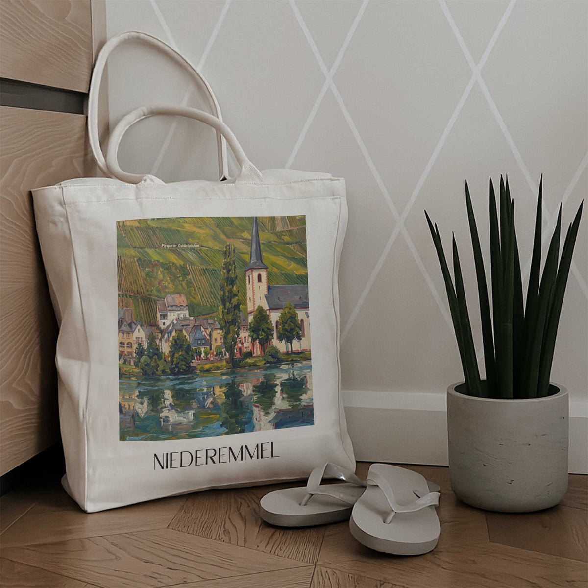 niederemmel-moseltal-deutschland-einkaufstasche-oil-painting-oelgemaelde