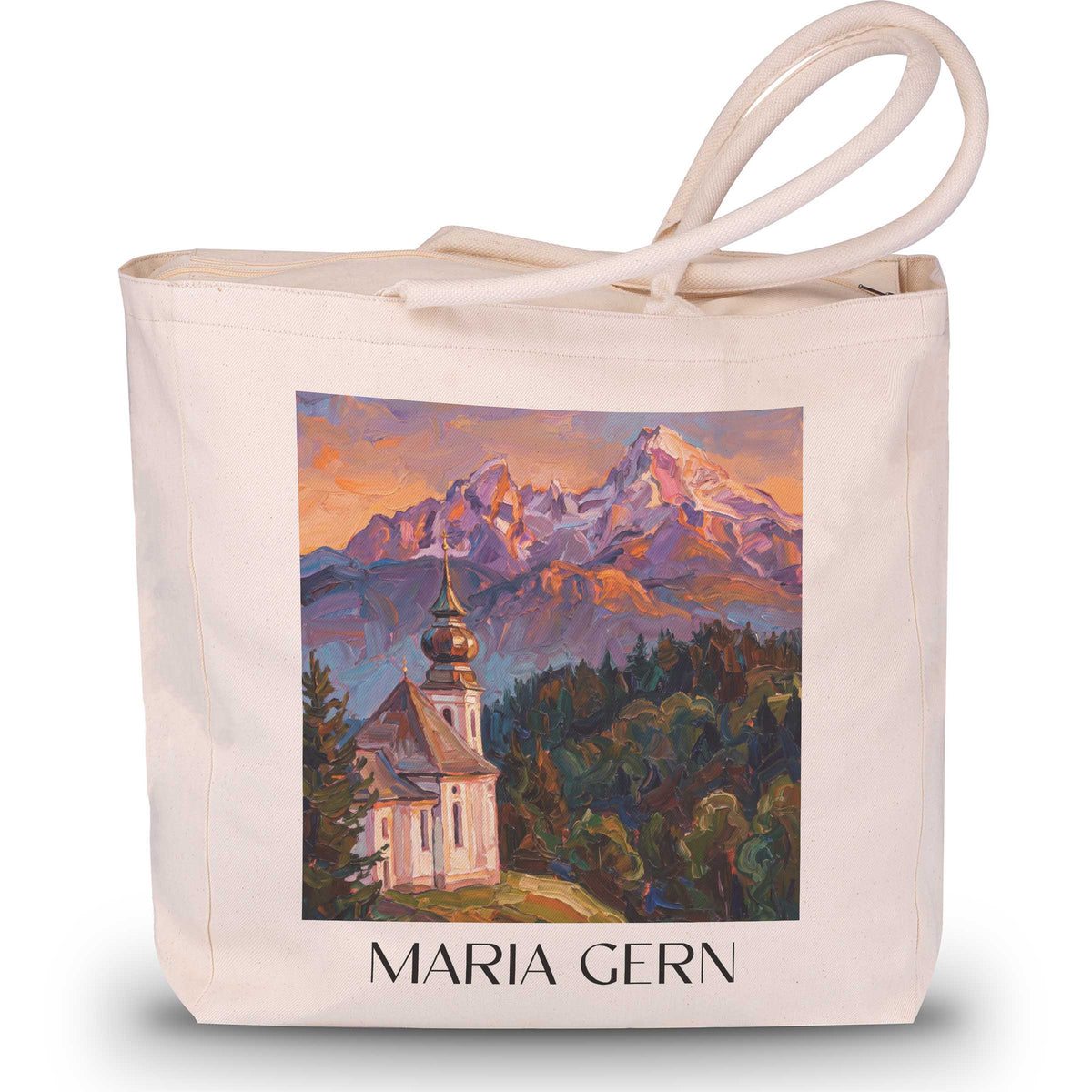 Maria Gern Shopping Tasche - Berchtesgadener Land - Deutschland Tote Bag - Einkaufstasche im Ölgemälde Stil - favplace