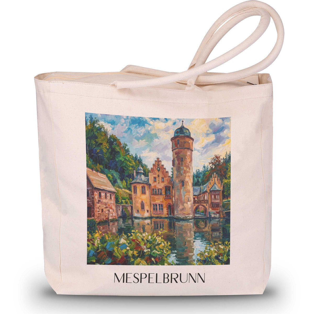 mespelbrunn-spessart-deutschland-einkaufstasche-oil-painting-oelgemaelde