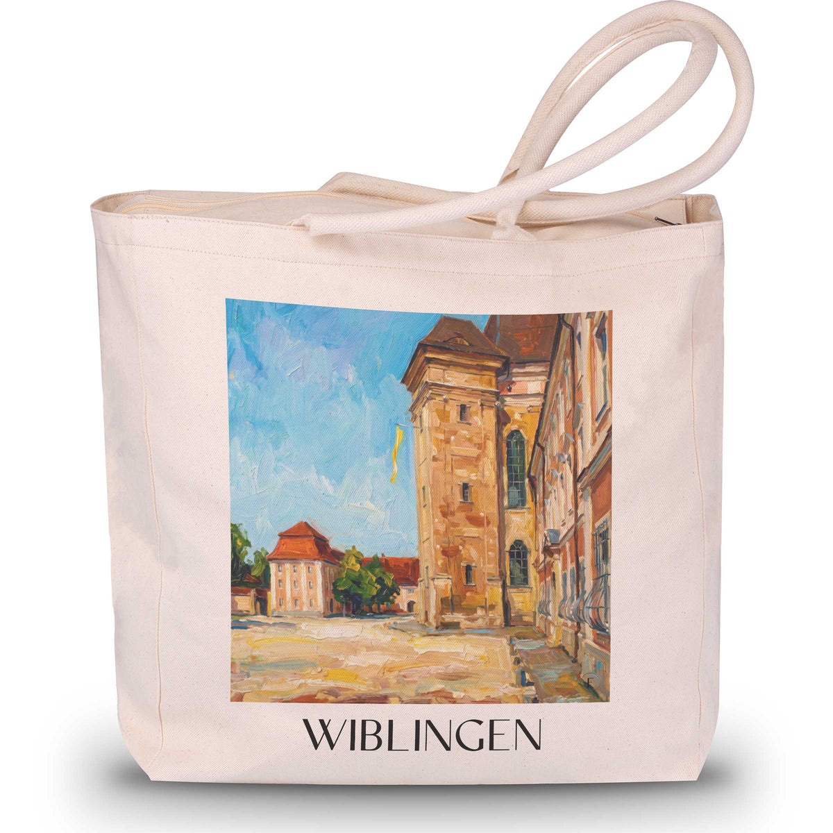 Wiblingen Shopping Tasche - Ulm - Deutschland Tote Bag - Einkaufstasche im Ölgemälde Stil - favplace