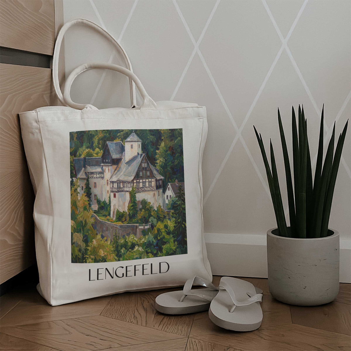 lengefeld-erzgebirge-deutschland-einkaufstasche-oil-painting-oelgemaelde