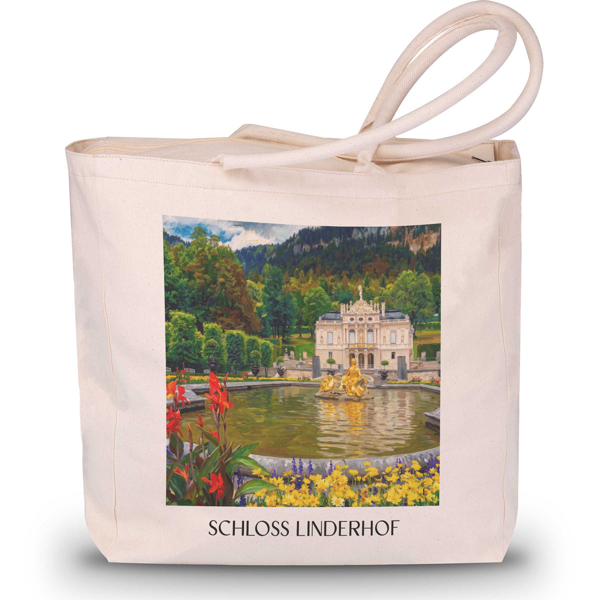 Schloss Linderhof Shopping Tasche - Ammergauer Alpen - Deutschland Tote Bag - Einkaufstasche im Ölgemälde Stil - favplace