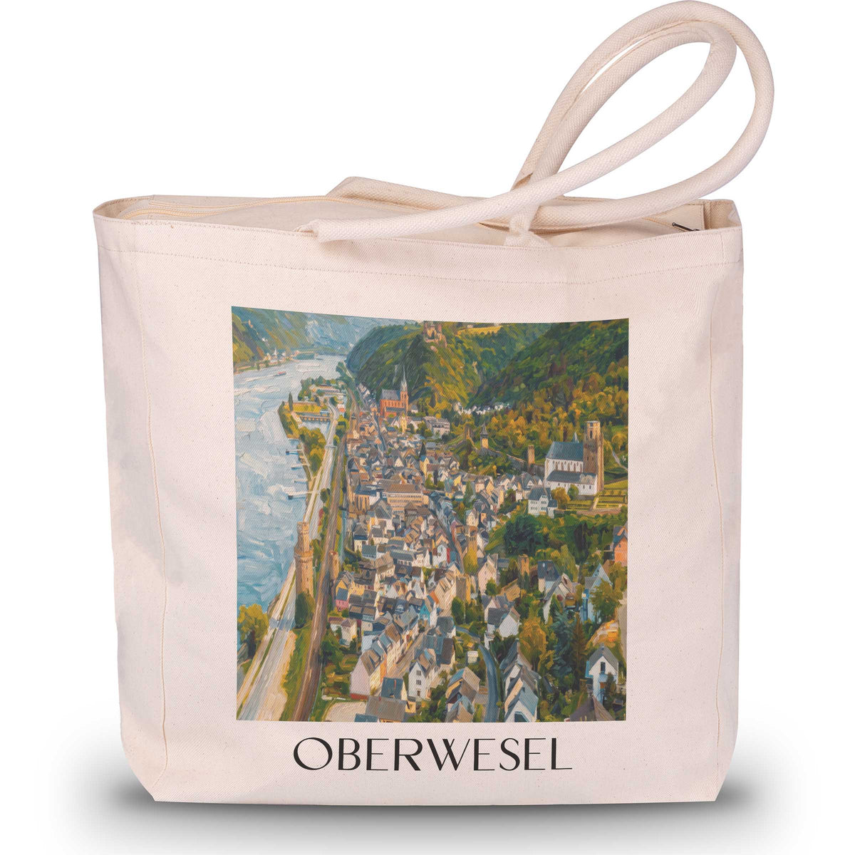 oberwesel-mittelrheintal-deutschland-einkaufstasche-oil-painting-oelgemaelde
