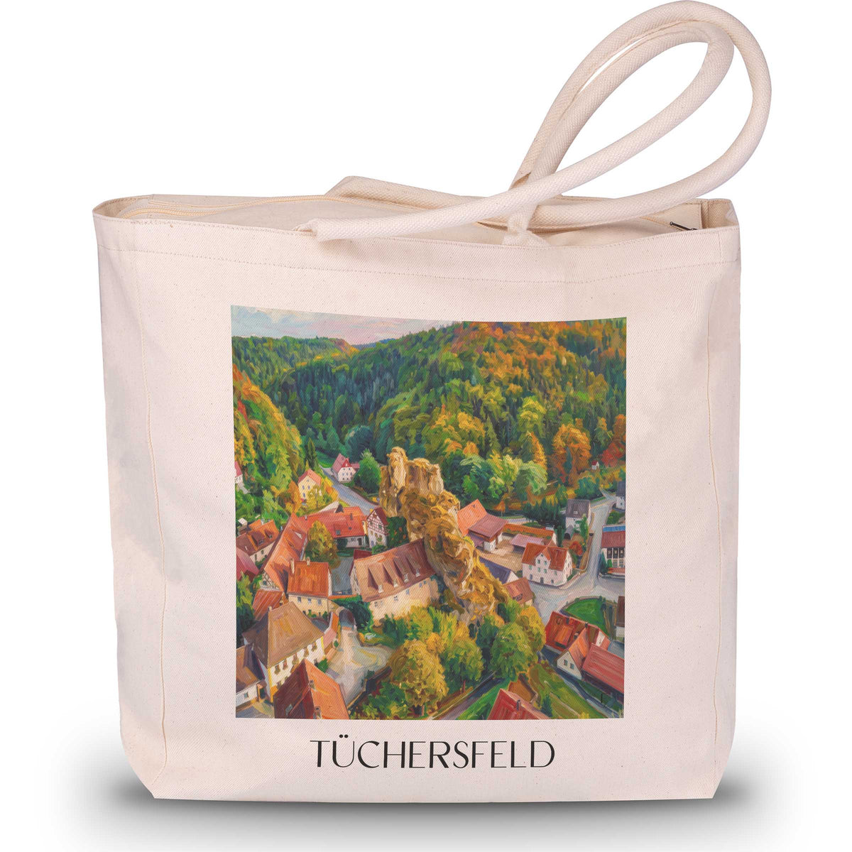 tüchersfeld-fränkische-schweiz-deutschland-einkaufstasche-oil-painting-oelgemaelde