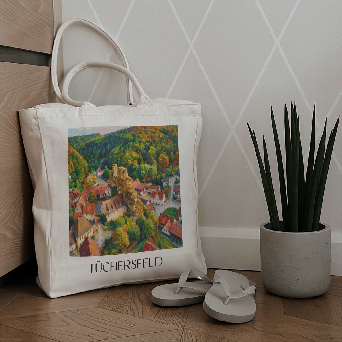 tüchersfeld-fränkische-schweiz-deutschland-einkaufstasche-oil-painting-oelgemaelde