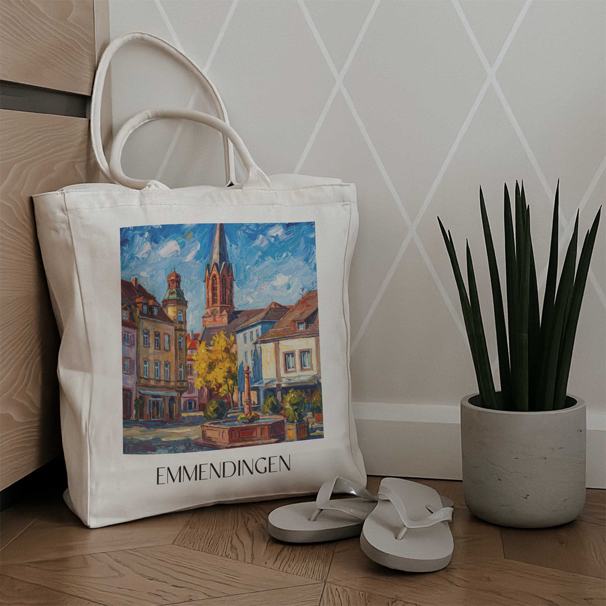 emmendingen-breisgau-deutschland-einkaufstasche-oil-painting-oelgemaelde