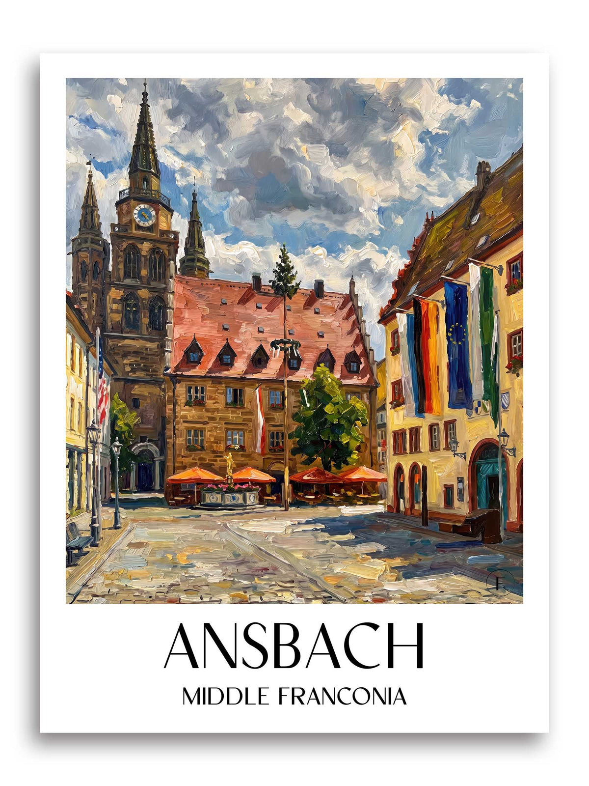 Ansbach Poster - Mittelfranken - Deutschland Kunstdruck - Ölgemälde von A4 bis A1