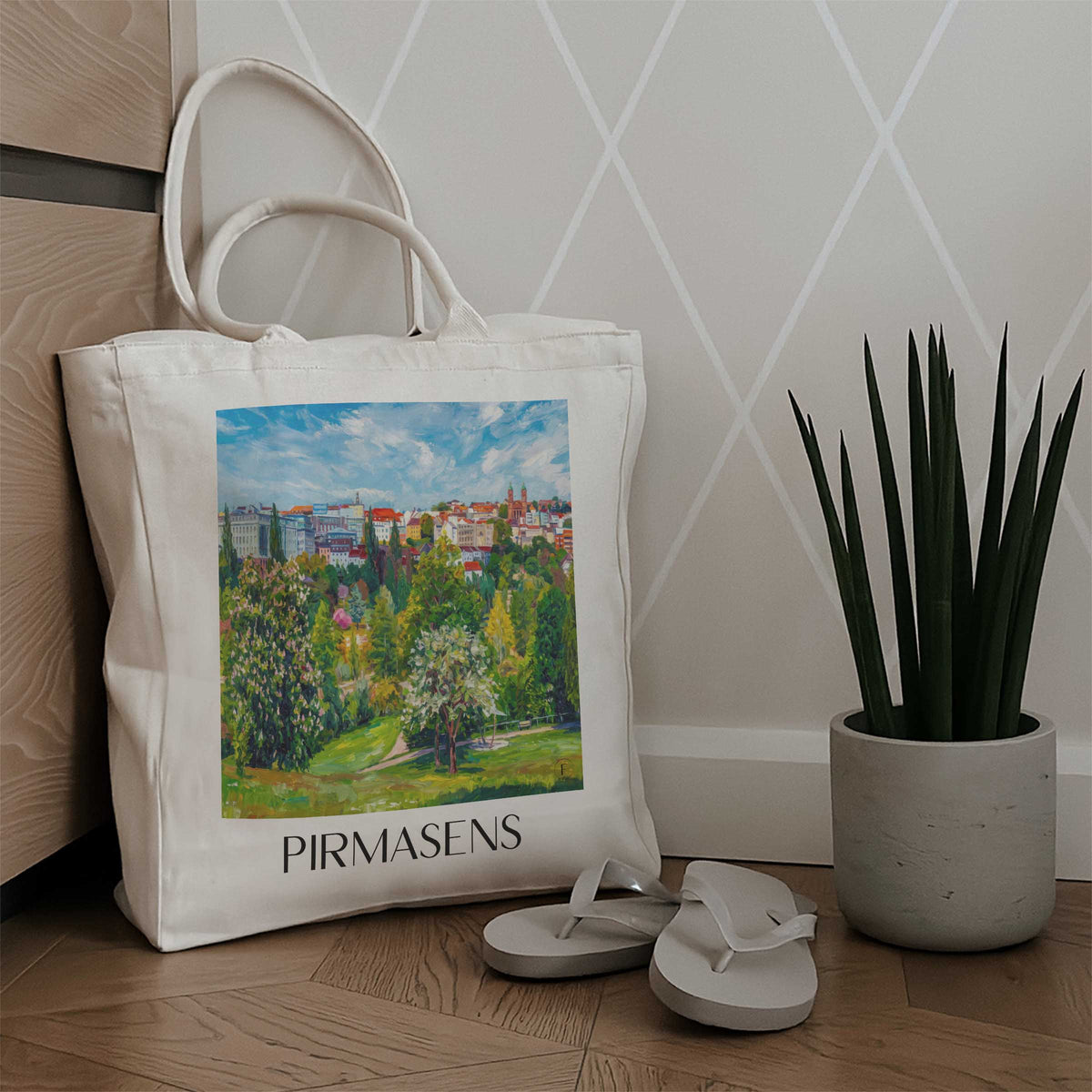 pirmasens-pfälzerwald-deutschland-einkaufstasche-oil-painting-oelgemaelde