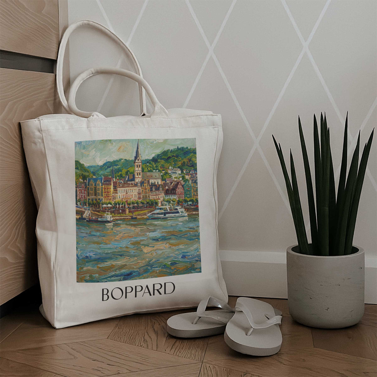 boppard-mittelrheintal-deutschland-einkaufstasche-oil-painting-oelgemaelde