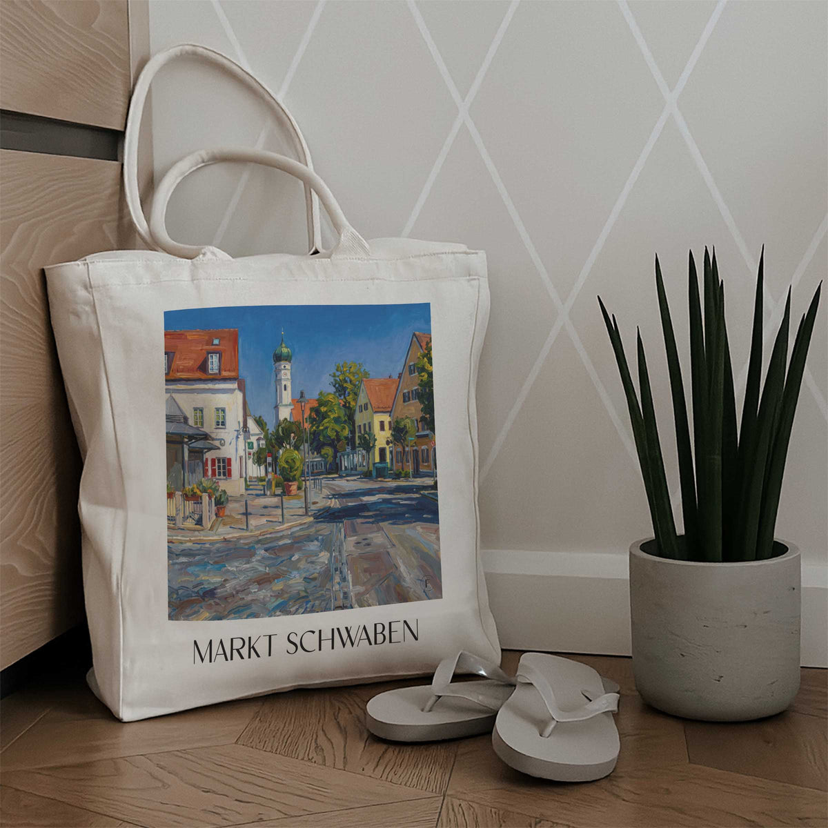 markt-schwaben-bayern-deutschland-einkaufstasche-oil-painting-oelgemaelde