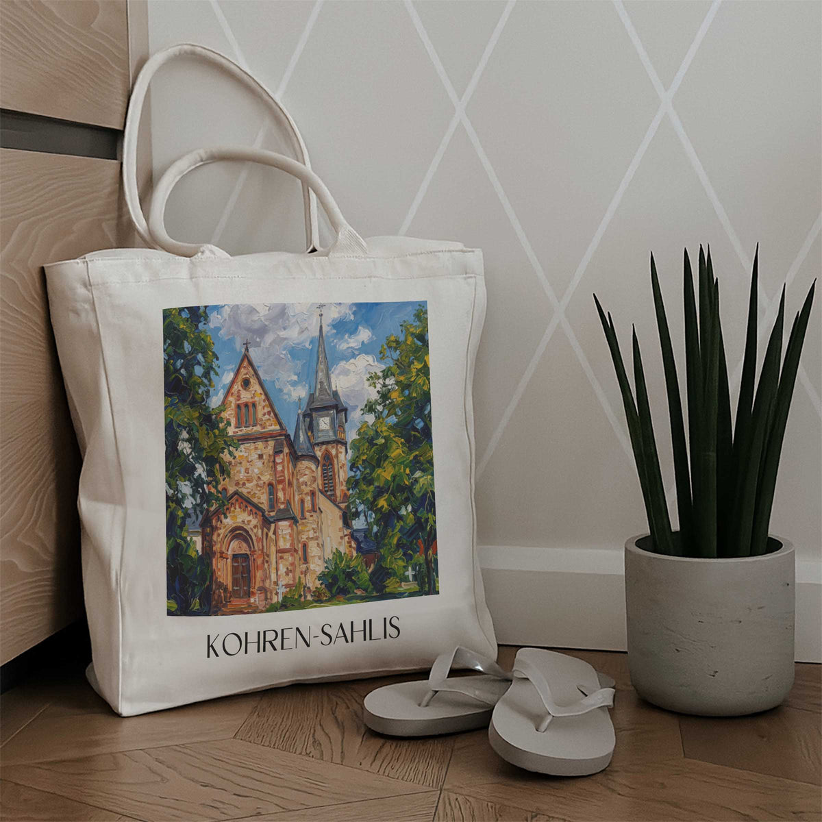 kohren-sahlis-sachsen-deutschland-einkaufstasche-oil-painting-oelgemaelde