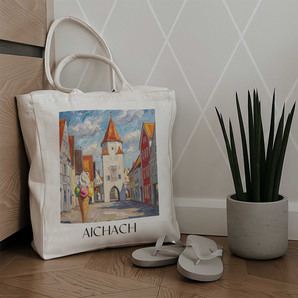 aichach-bayern-deutschland-einkaufstasche-oil-painting-oelgemaelde