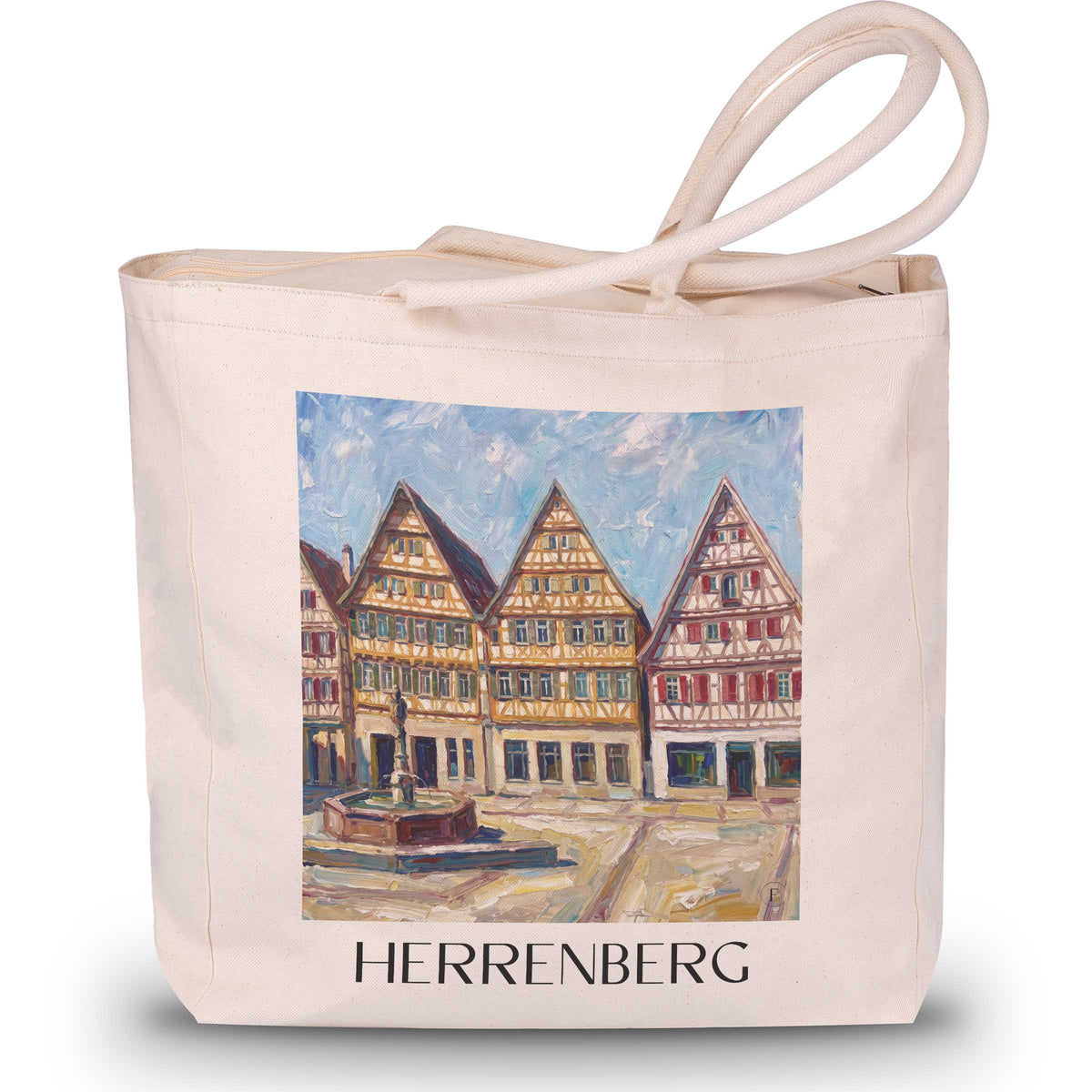 herrenberg-schönbuch-deutschland-einkaufstasche-oil-painting-oelgemaelde
