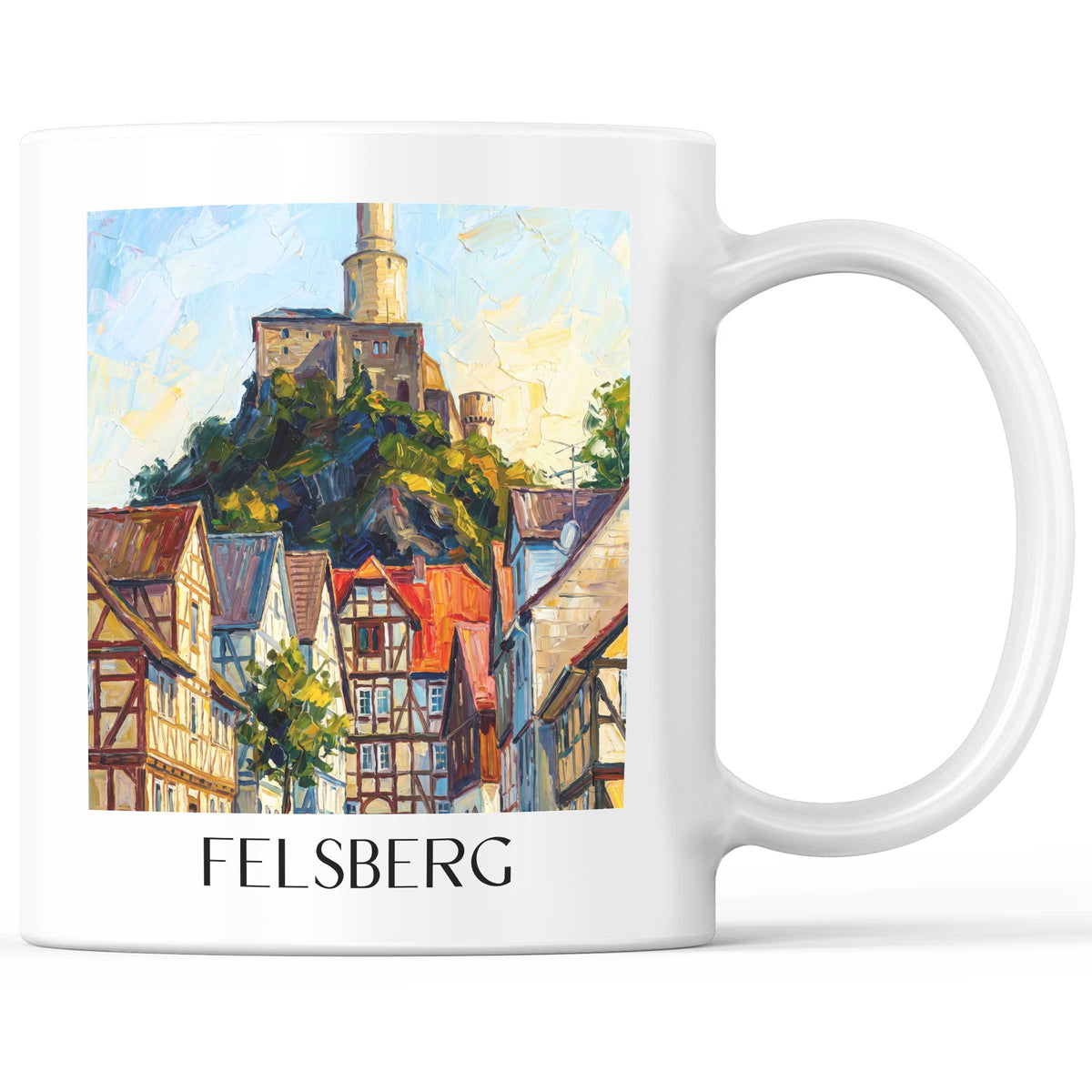Felsberg Kaffeebecher - Edertal - Deutschland Becher - Kaffeetasse im Ölgemälde Stil