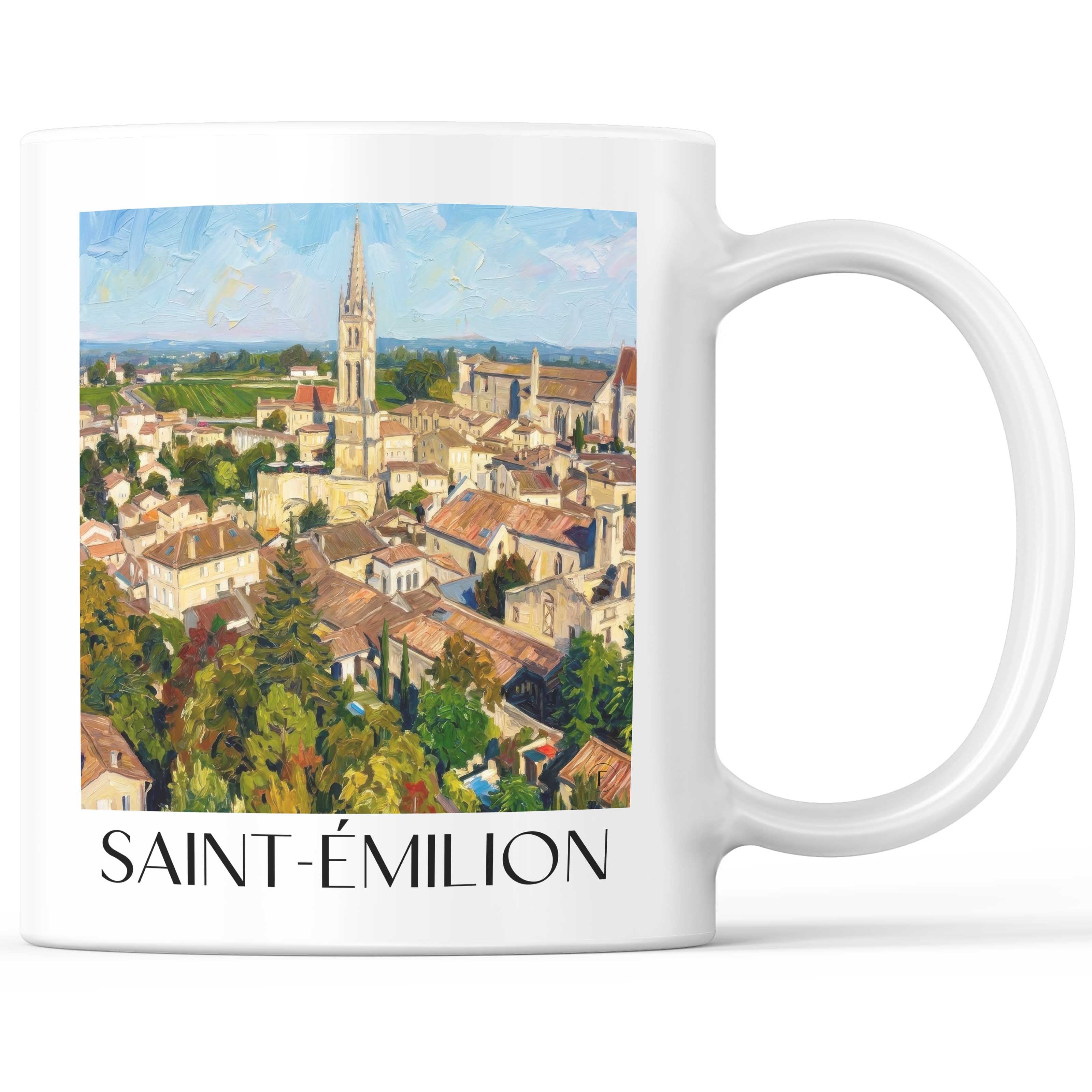 Saint-Émilion Kaffeebecher - Vignoble de Bordeaux - Frankreich Becher - Kaffeetasse im Ölgemälde Stil