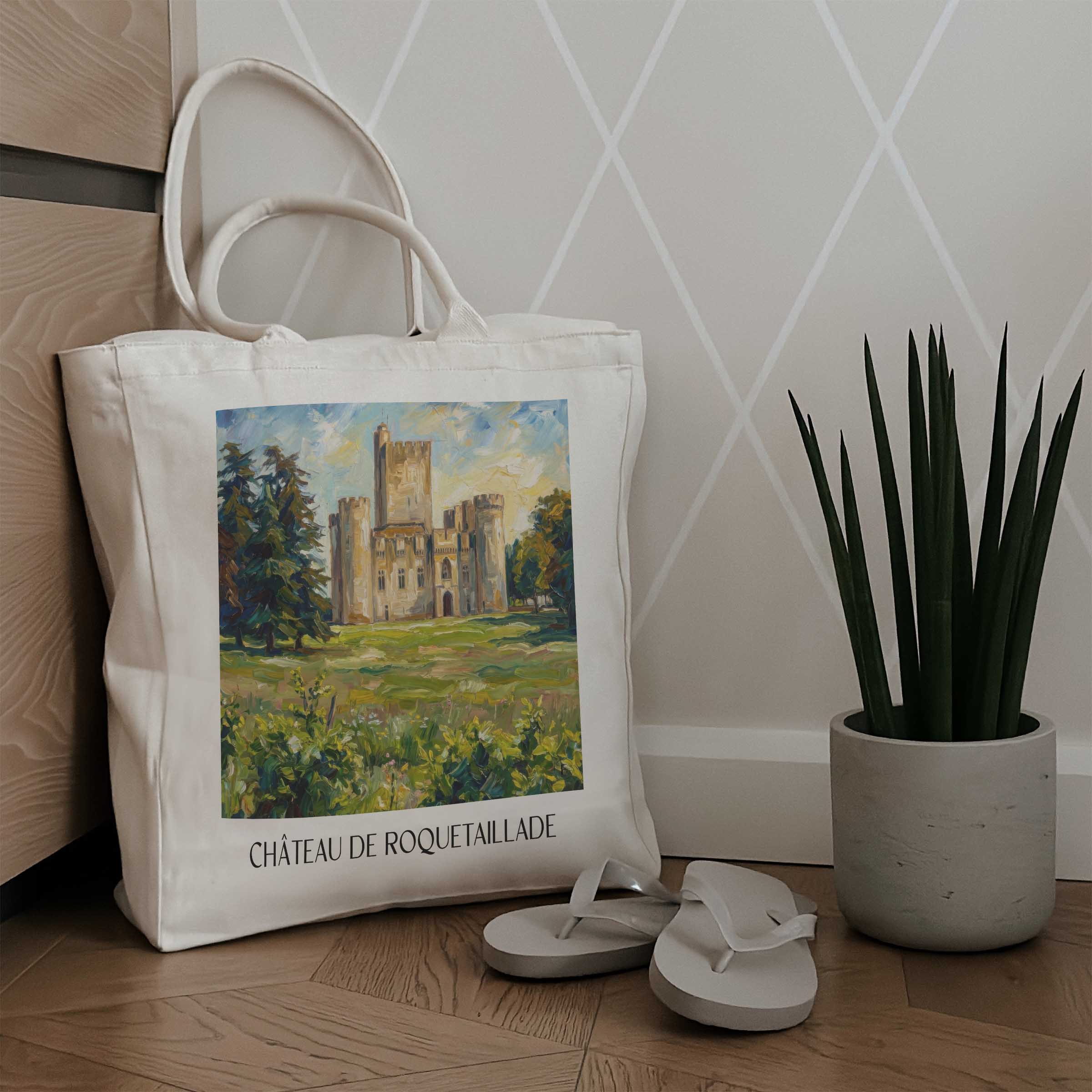 château-de-roquetaillade-entre-deux-mers-frankreich-einkaufstasche-oil-painting-oelgemaelde
