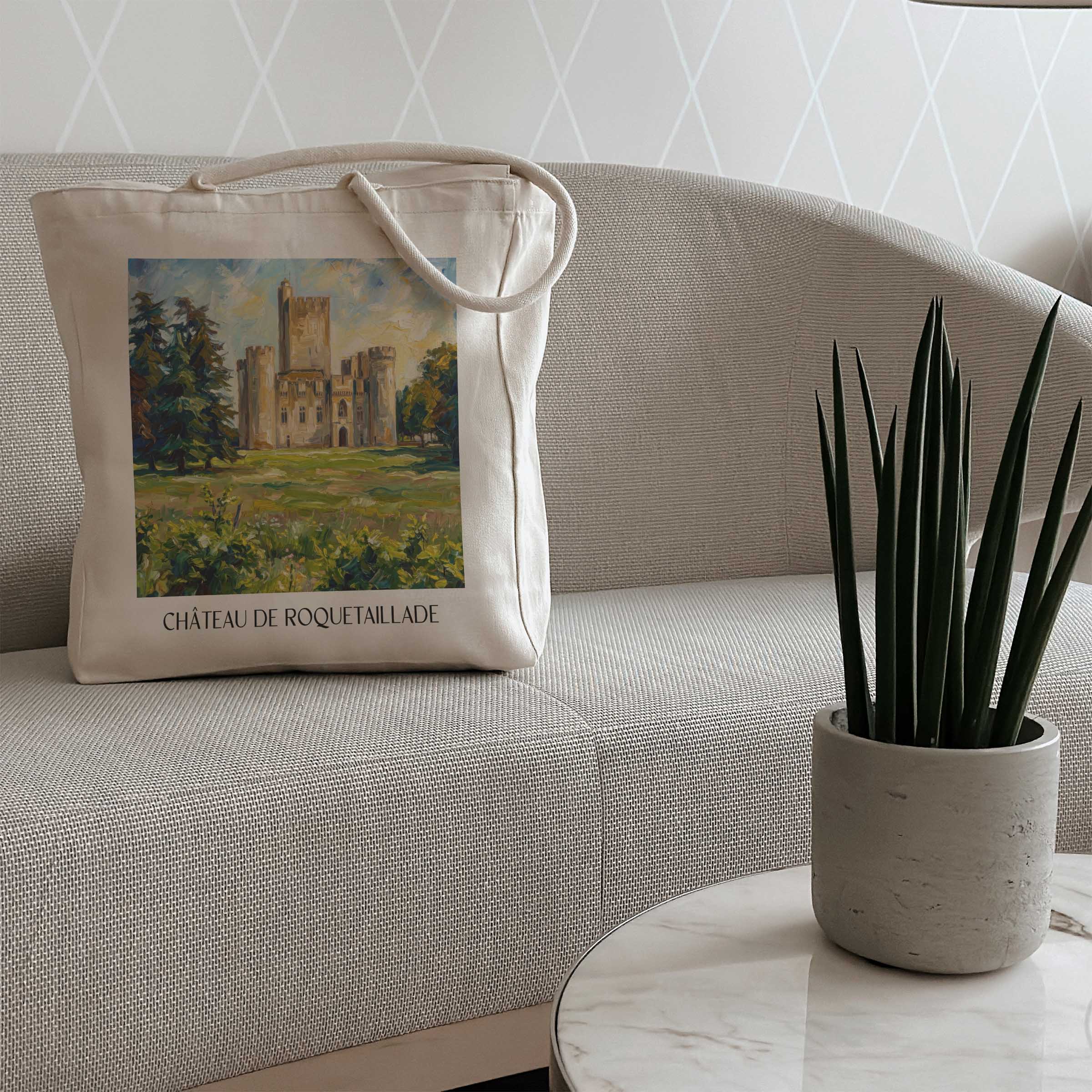 château-de-roquetaillade-entre-deux-mers-frankreich-einkaufstasche-oil-painting-oelgemaelde