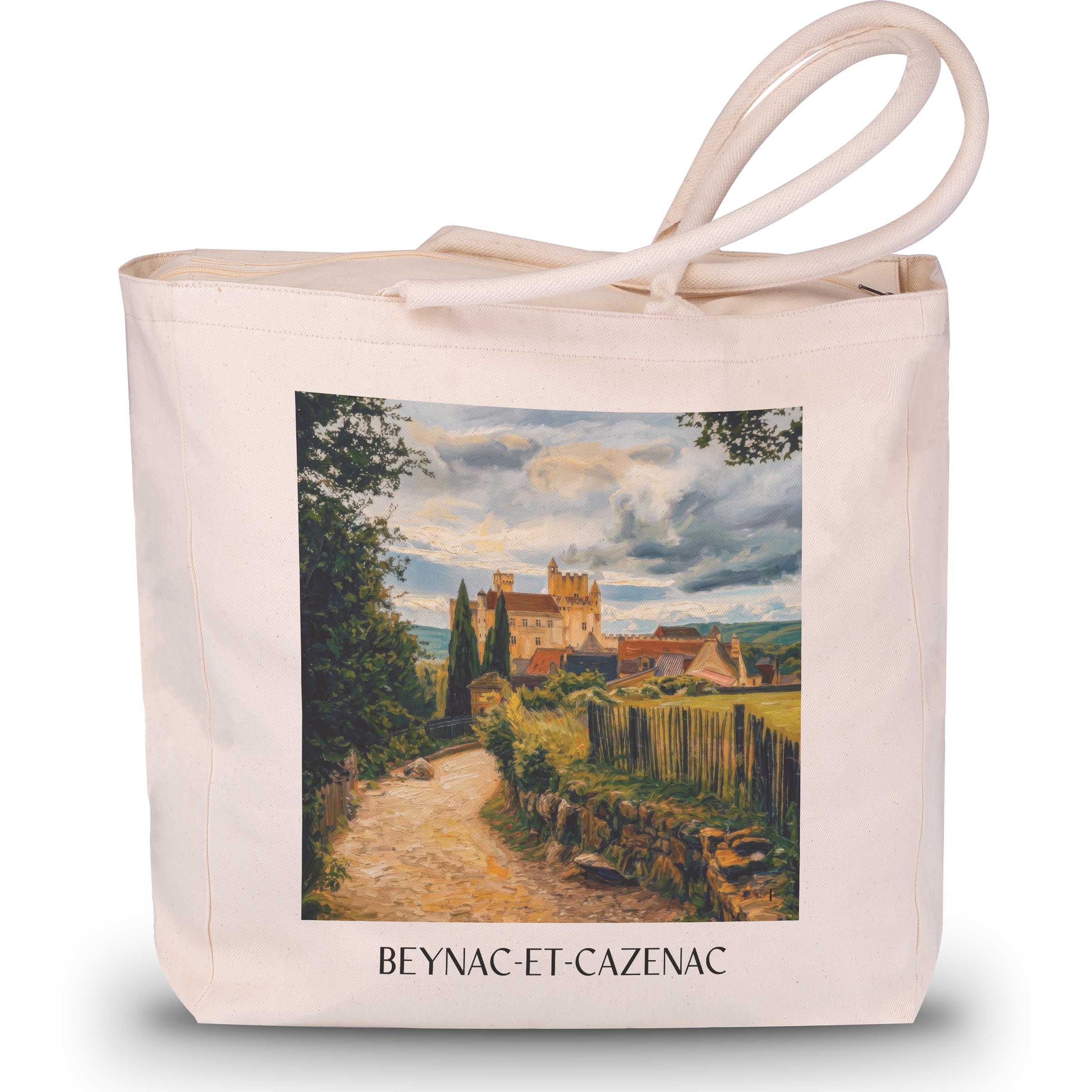 beynac-et-cazenac-périgord-noir-frankreich-einkaufstasche-oil-painting-oelgemaelde