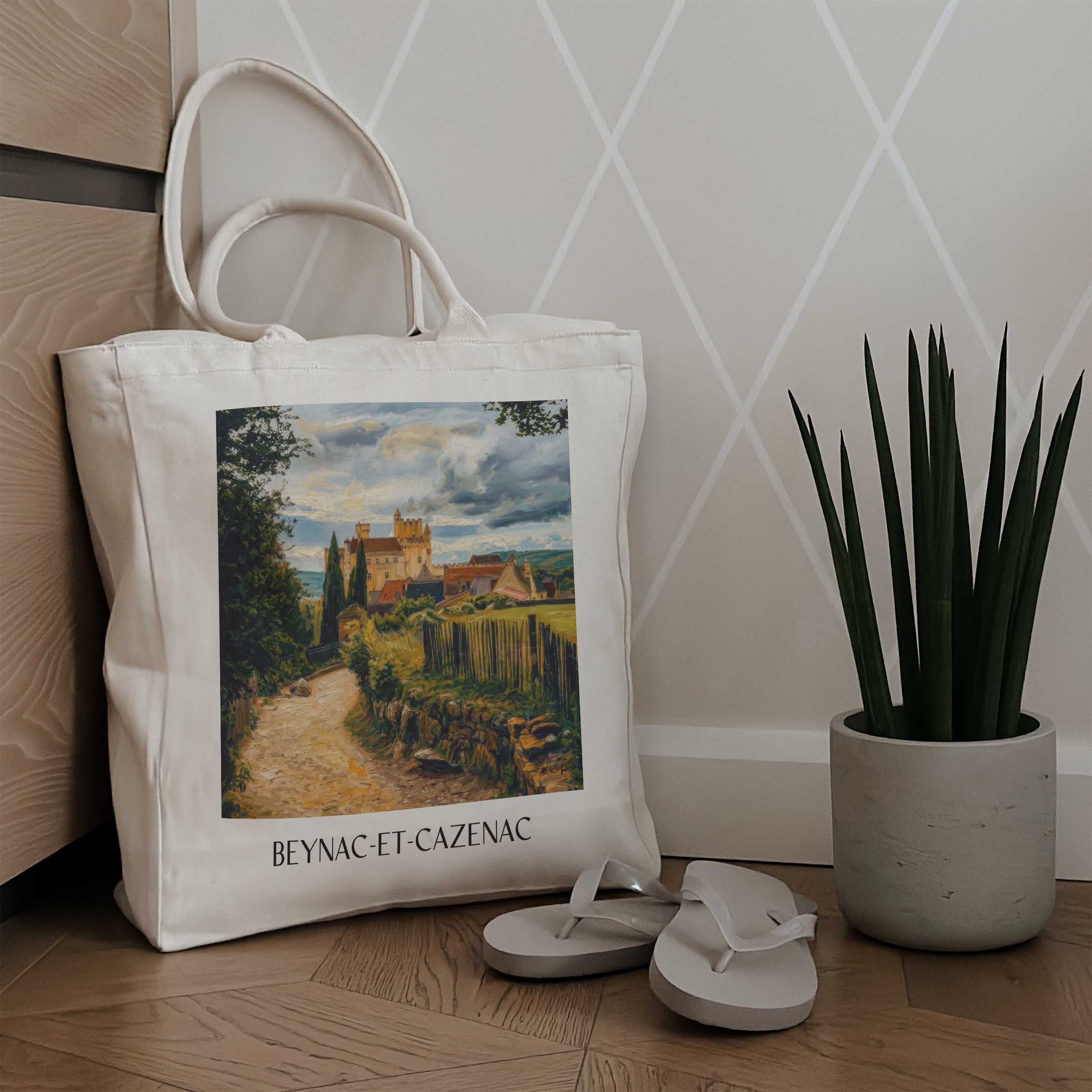 beynac-et-cazenac-périgord-noir-frankreich-einkaufstasche-oil-painting-oelgemaelde