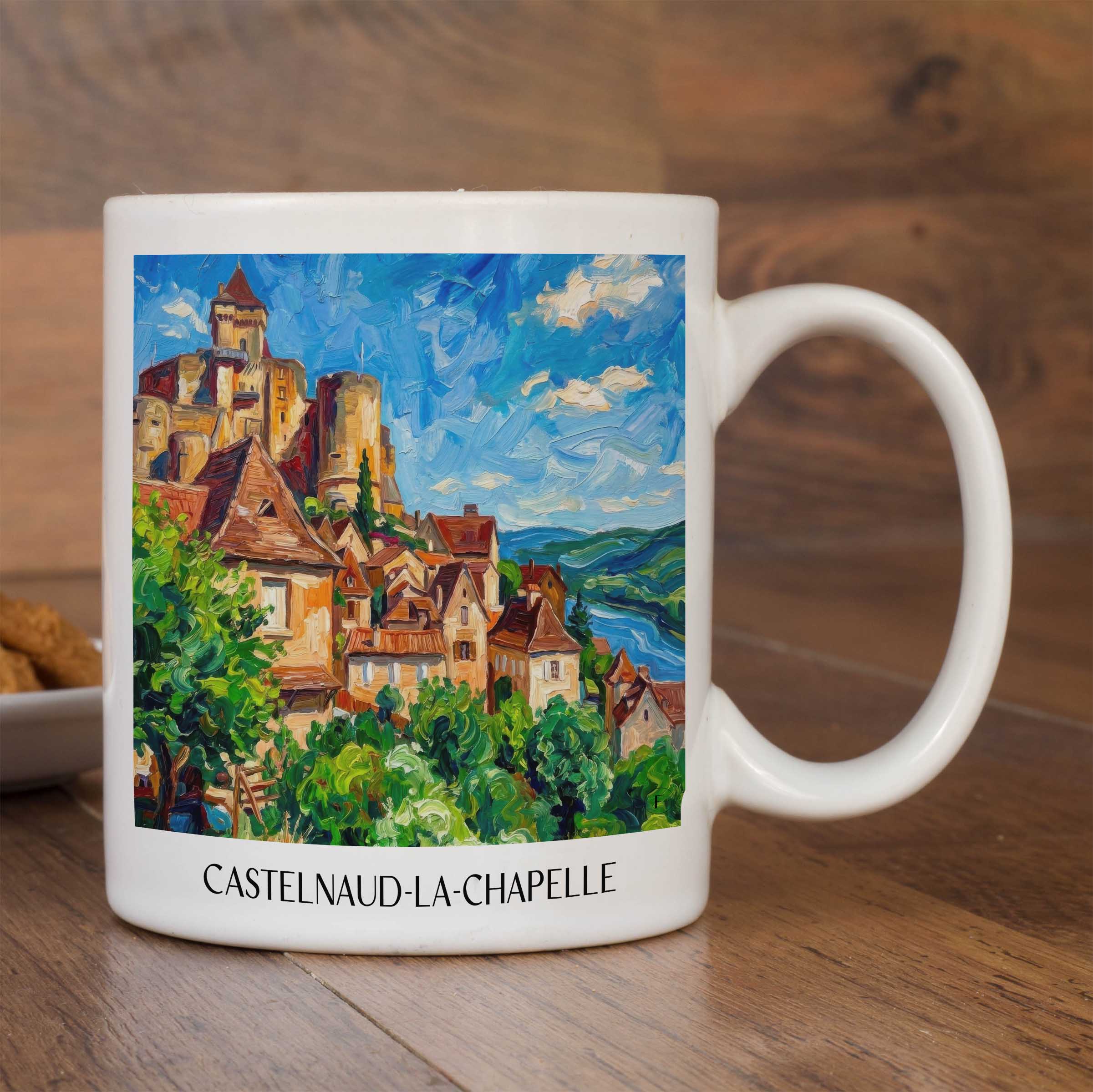 castelnaud-la-chapelle-périgord-noir-frankreich-kaffeebecher-oil-painting-oelgemaelde