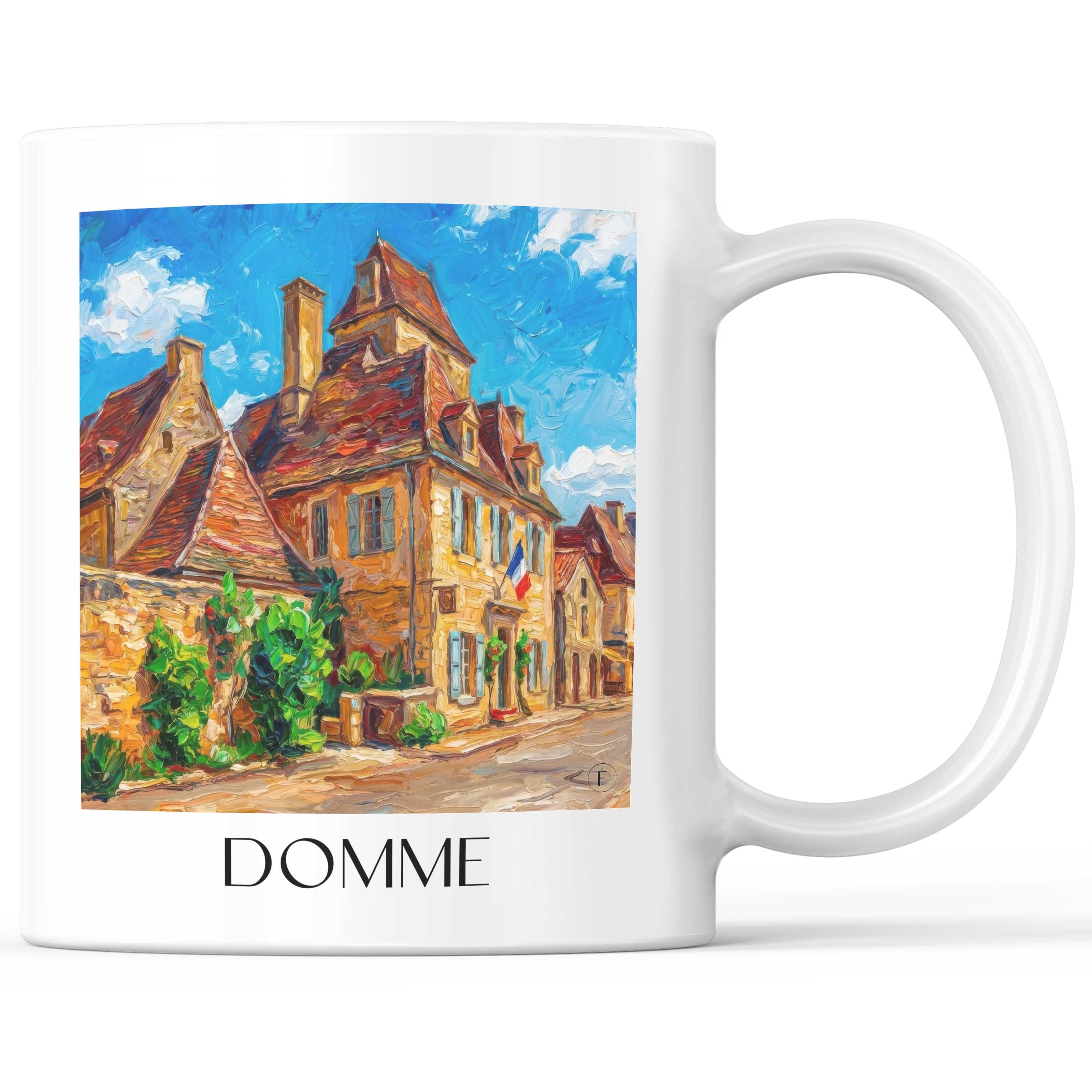 Domme Kaffeebecher - Périgord Noir - Frankreich Becher - Kaffeetasse im Ölgemälde Stil