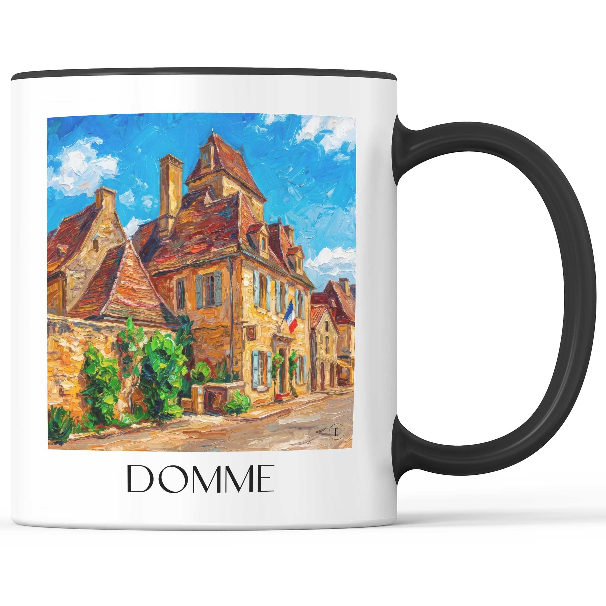 Domme Kaffeebecher - Périgord Noir - Frankreich Becher - Kaffeetasse im Ölgemälde Stil