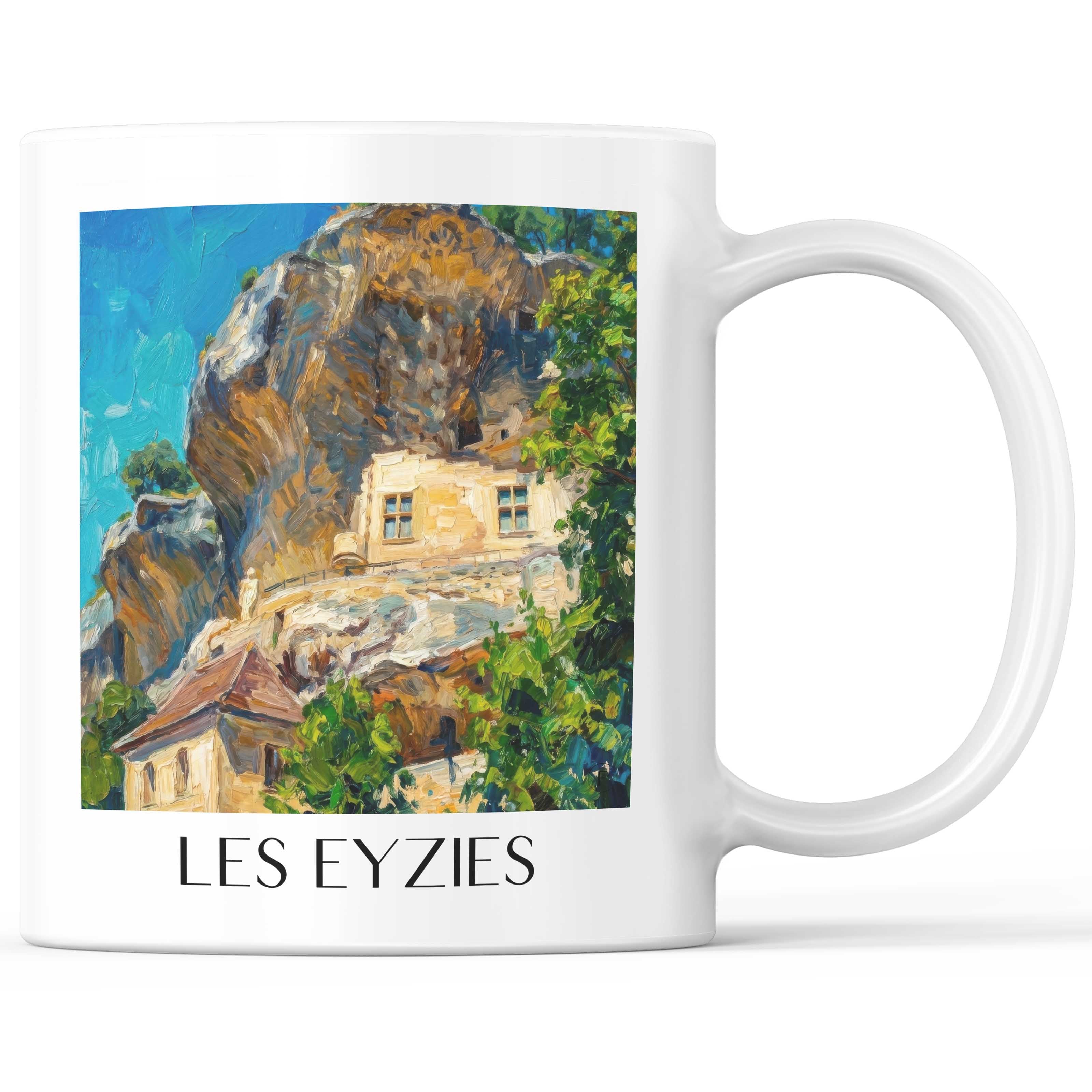 Les Eyzies Kaffeebecher - Vallée de la Vézère - Frankreich Becher - Kaffeetasse im Ölgemälde Stil