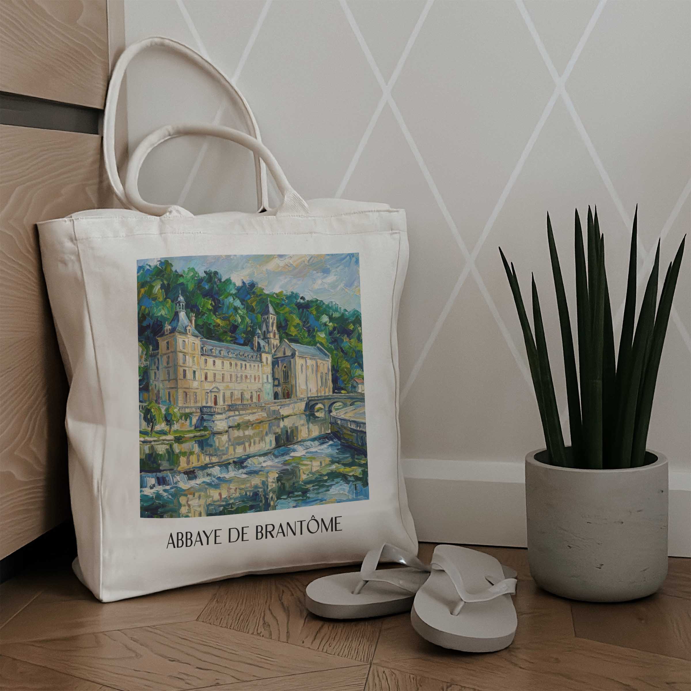 abbaye-de-brantôme-brantôme-frankreich-einkaufstasche-oil-painting-oelgemaelde