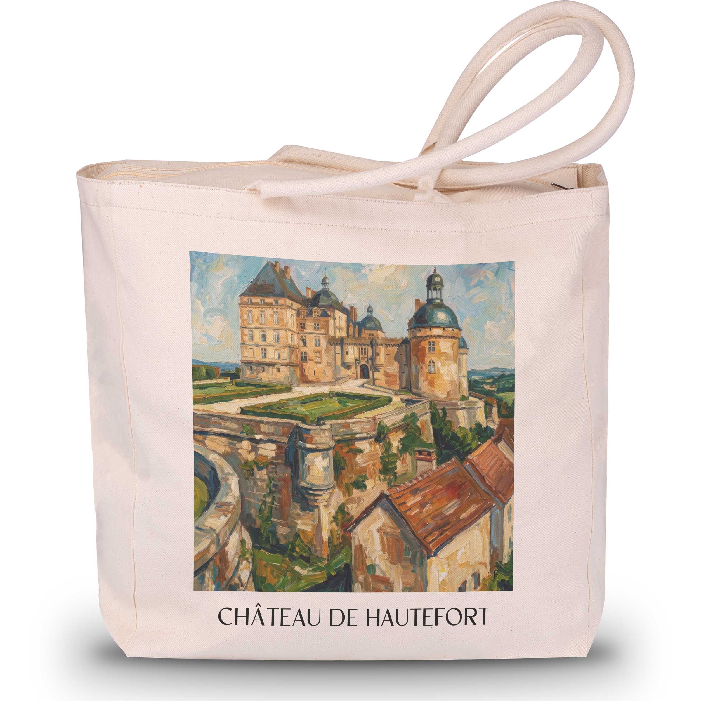 château-de-hautefort-périgord-noir-frankreich-einkaufstasche-oil-painting-oelgemaelde