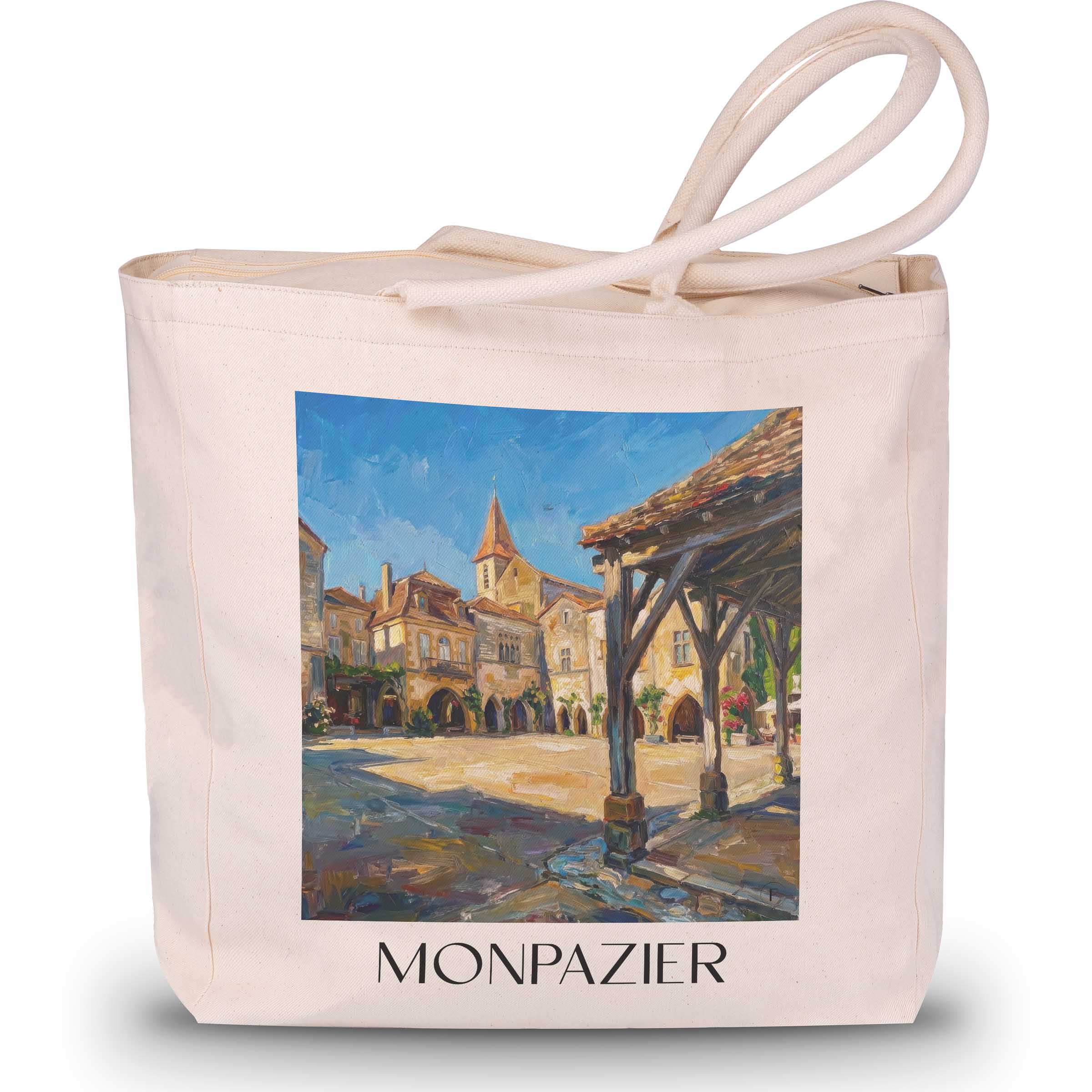 monpazier-périgord-pourpre-frankreich-einkaufstasche-oil-painting-oelgemaelde