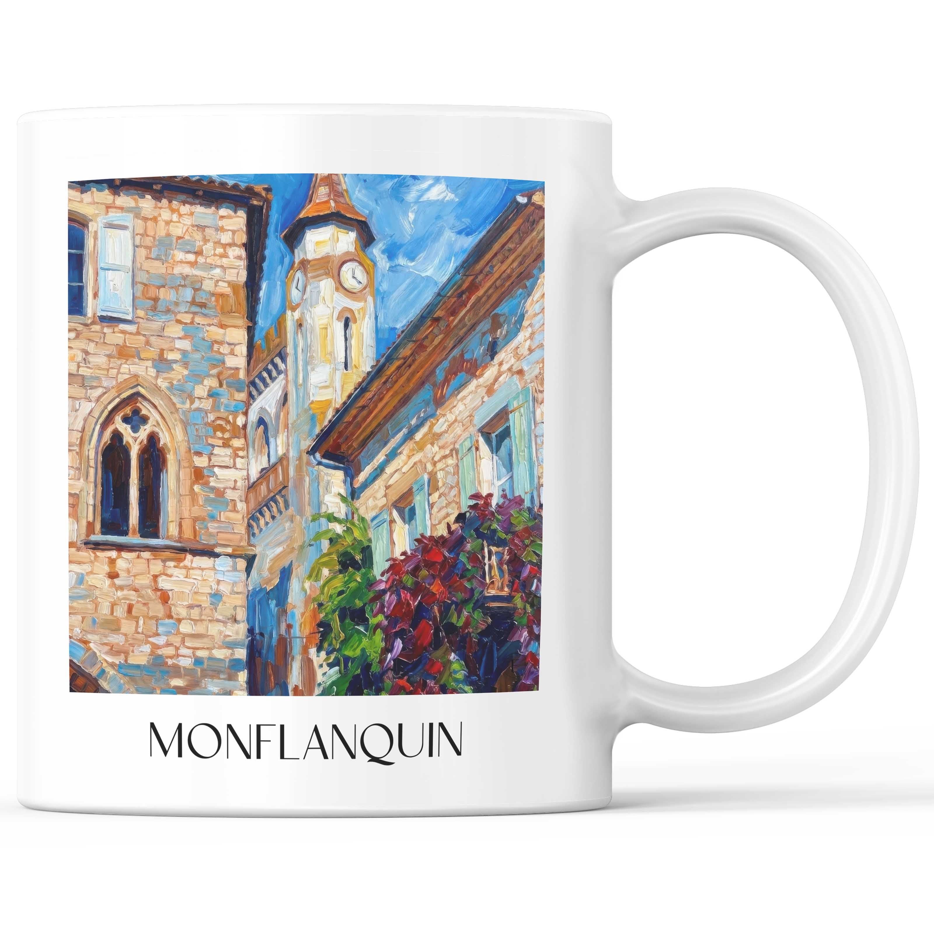 Monflanquin Kaffeebecher - Bastides - Frankreich Becher - Kaffeetasse im Ölgemälde Stil
