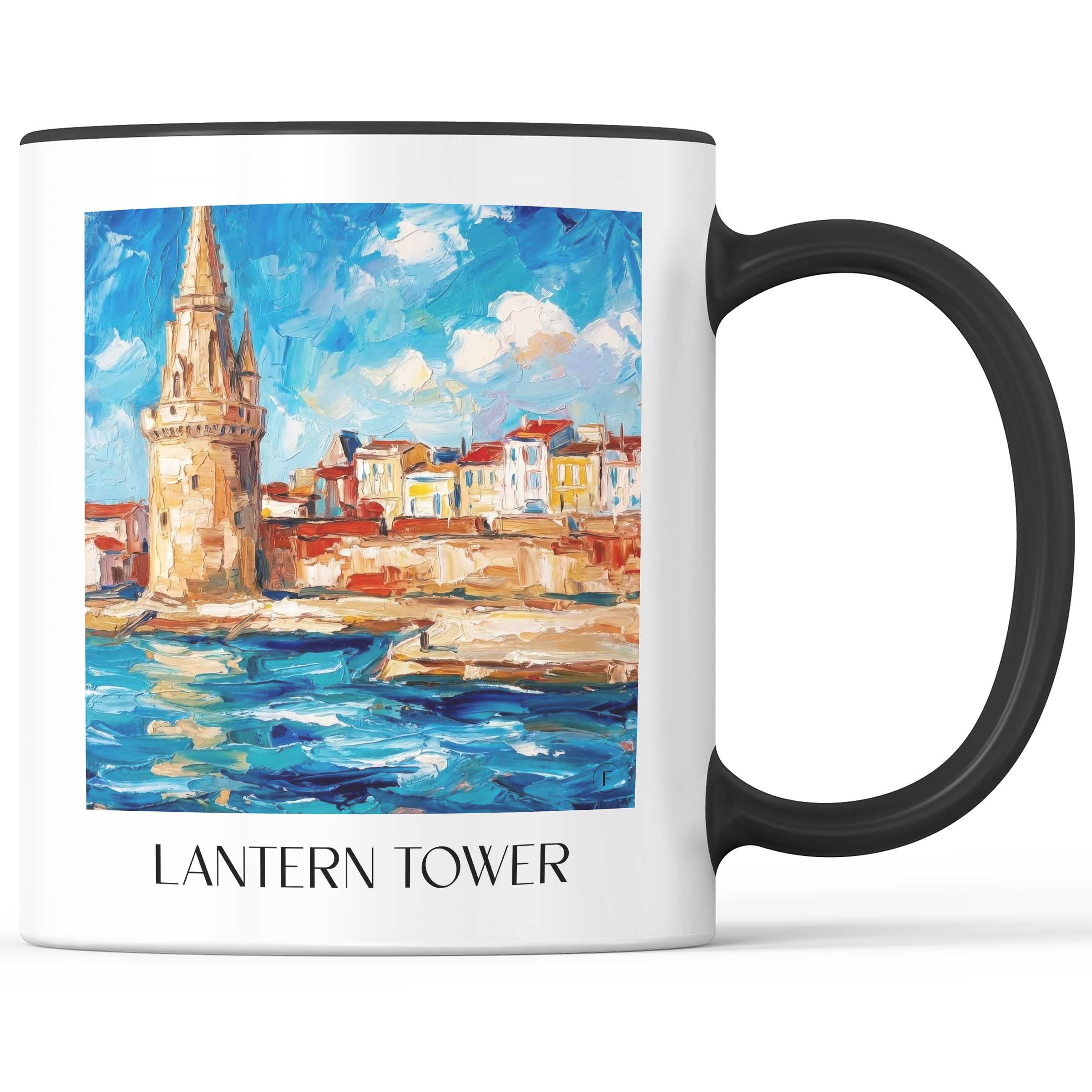 Tour de la Lanterne Kaffeebecher - La Rochelle - Frankreich Becher - Kaffeetasse im Ölgemälde Stil