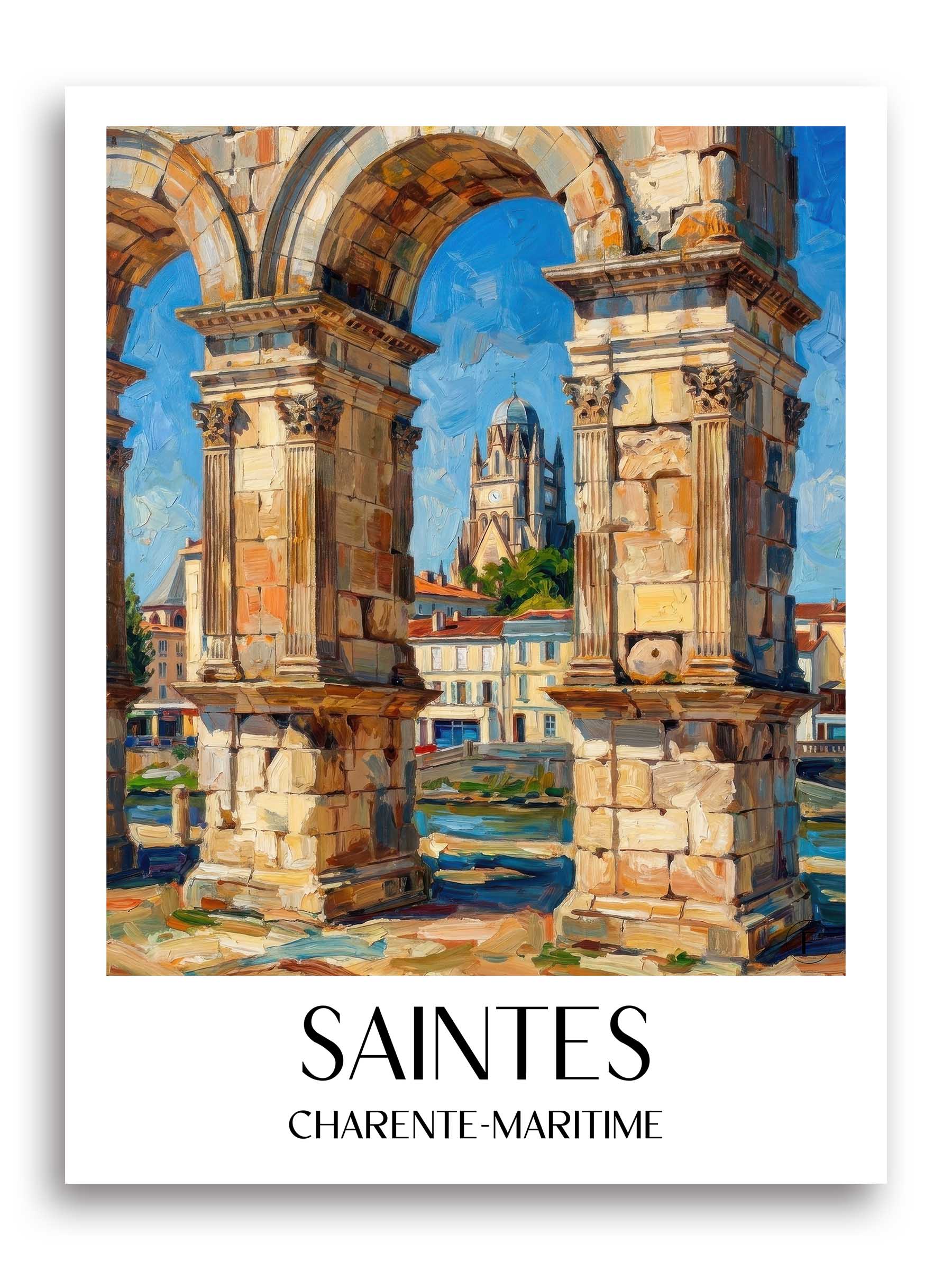Saintes Poster - Charente-Maritime - Frankreich Kunstdruck - Ölgemälde von A4 bis A1