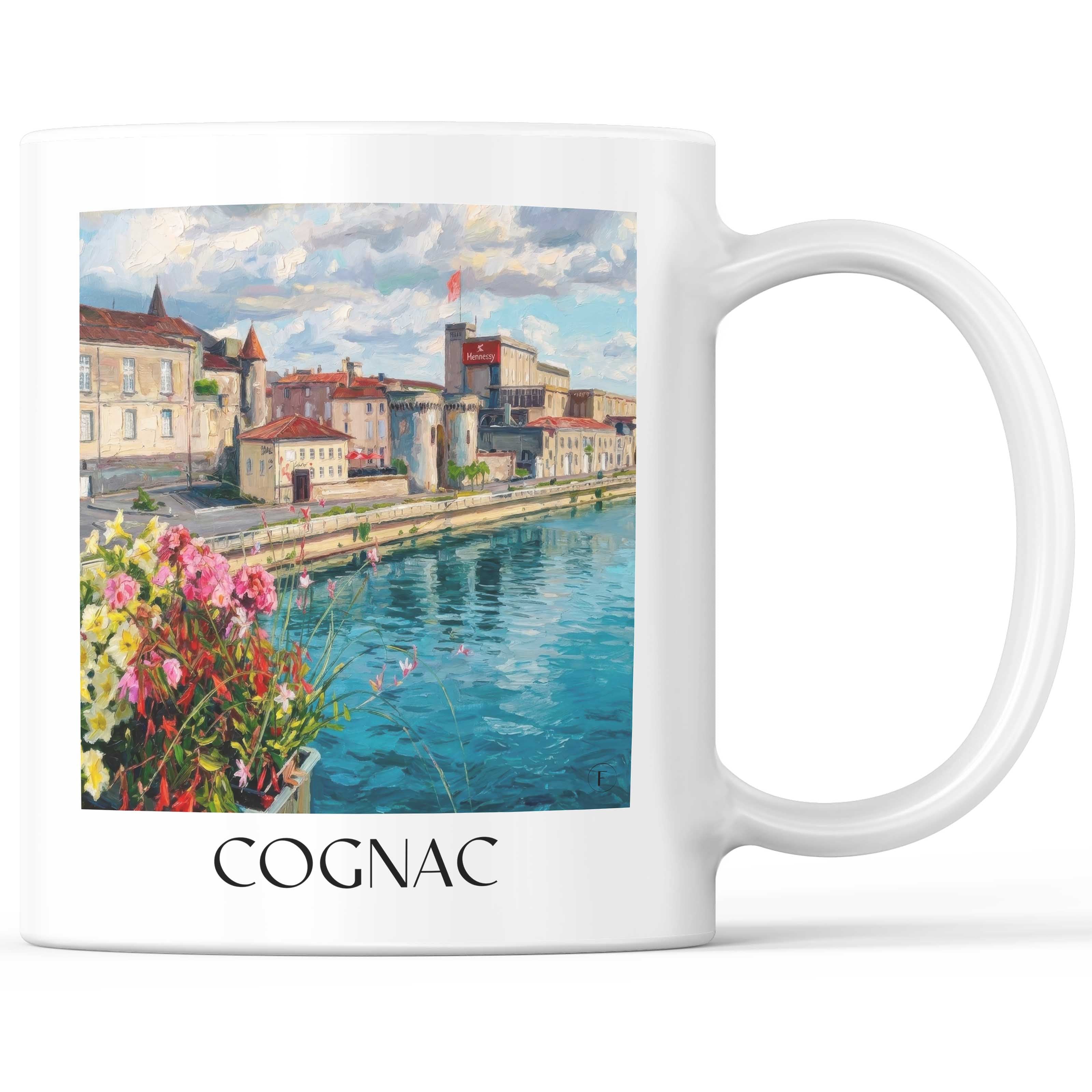 Cognac Kaffeebecher - Charente - Frankreich Becher - Kaffeetasse im Ölgemälde Stil
